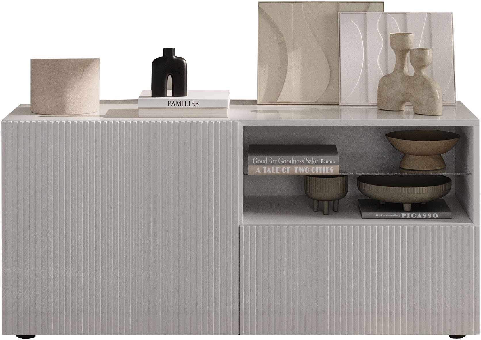INOSIGN Lowboard »Rio Breite 120 cm, TV-Board 1 Tür u. 1 Schubkasten, TV-Schrank«, geriffelte Front, modern u. elegant, für kleine Räume