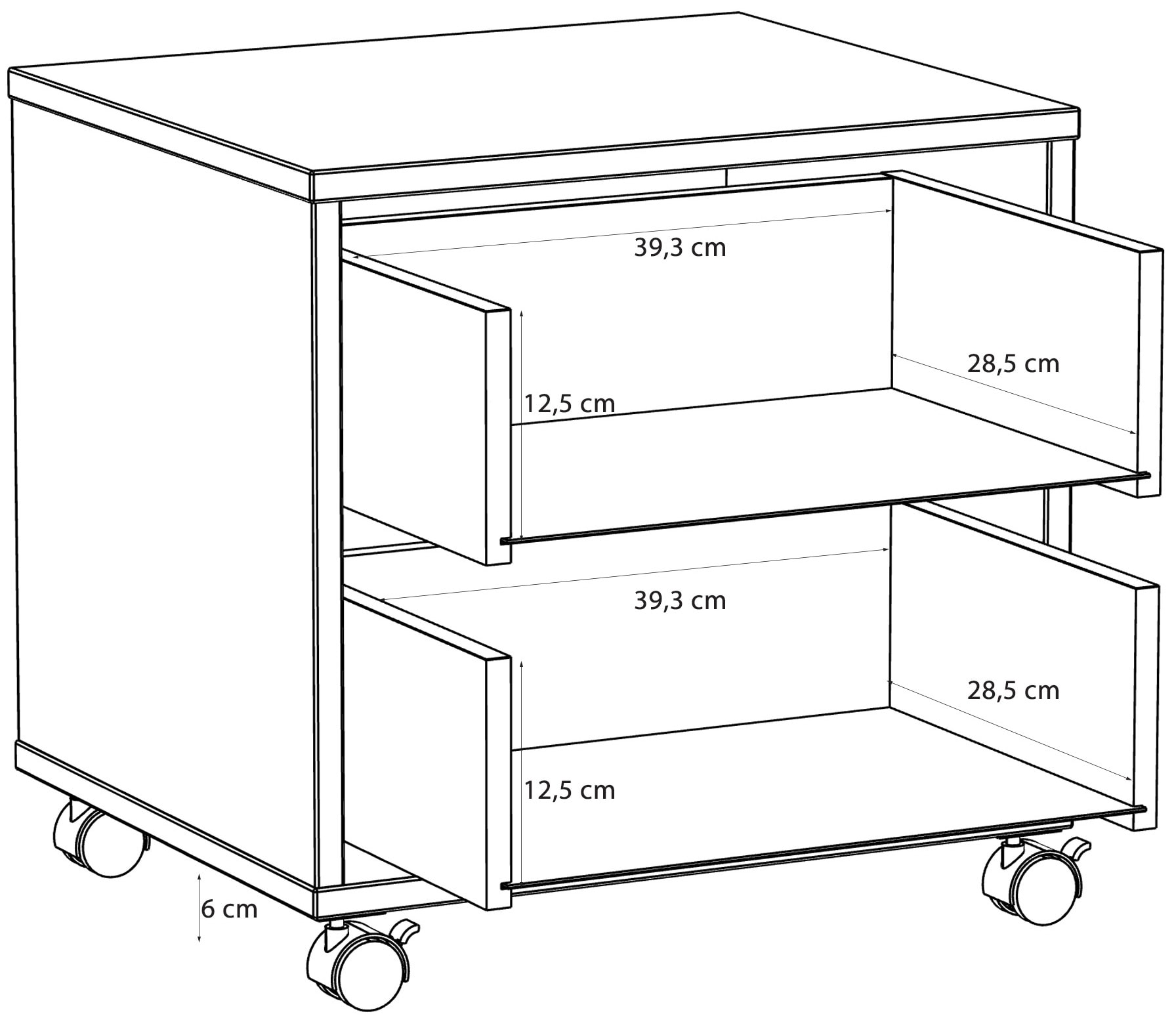 FORTE Nachtkommode »Milles Jugendzimmer« Nako auf Rollen, Schubkästen Vollauszug