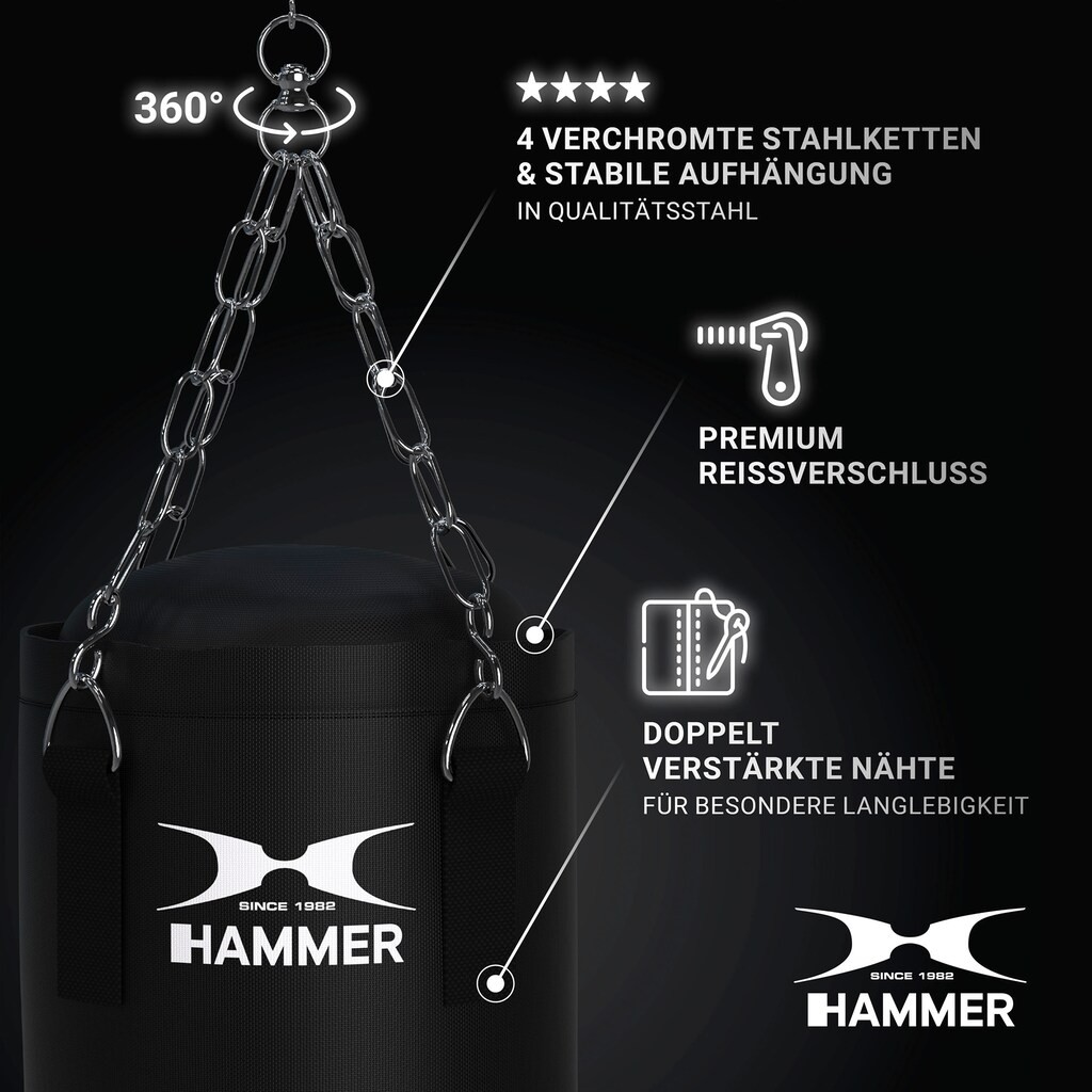 Hammer Boxsack »Sparring Professional«, (Set, mit Trainings-DVD-mit Boxhandschuhen-mit Sprungseil-mit Haken)