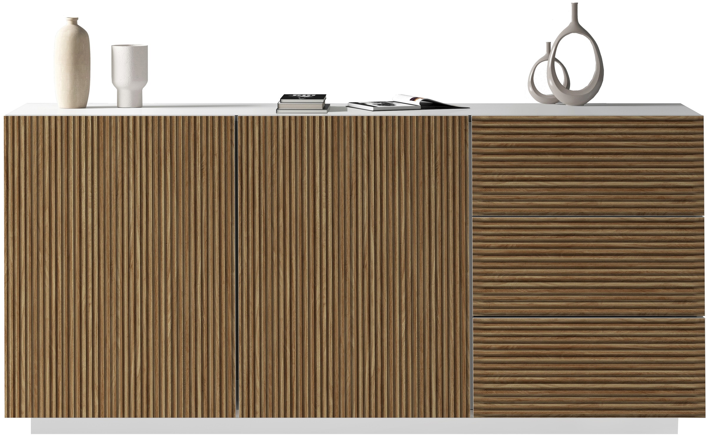 INOSIGN Sideboard »Vega Sideboard,Kommode,180 cm«, mit 2 Türen und 3 Schubladen,Fronten mit Rillen-Optik