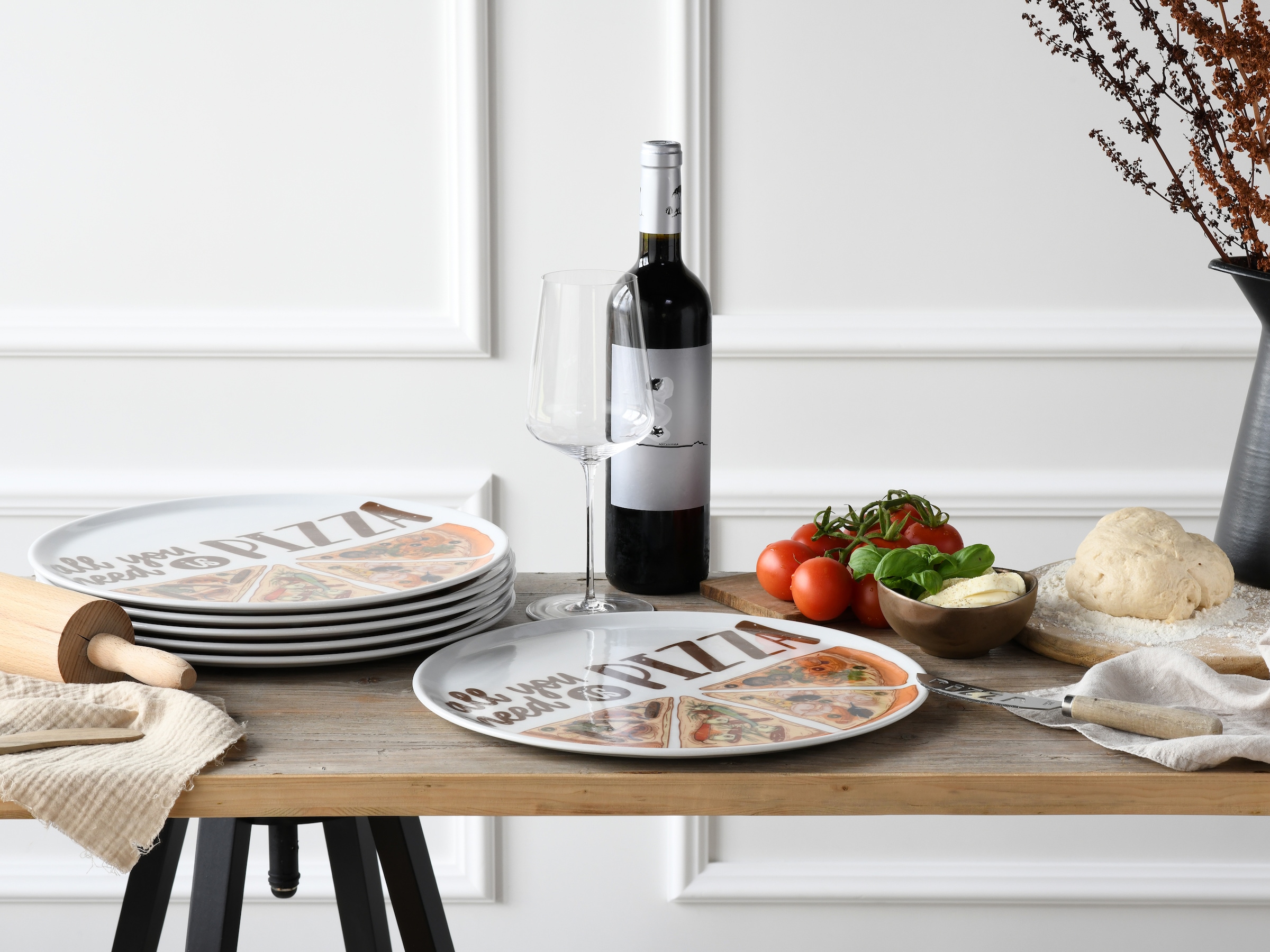 CreaTable Pizzateller »Europa All You Need, Pizzateller 33 cm 6-tlg«, (Set, 6 St.), Pizzamotiv, Europäische Qualität