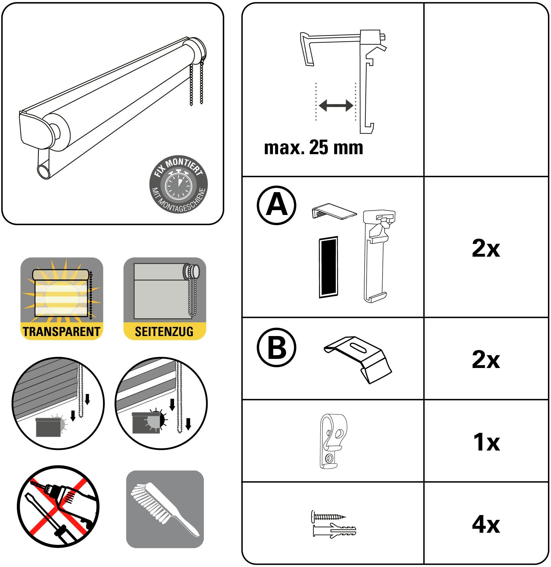 my home Doppelrollo »Duo Klemmrollo«, Lichtschutz, Sichtschutz, ohne Bohren, freihängend, vormontiert auf Montageschiene