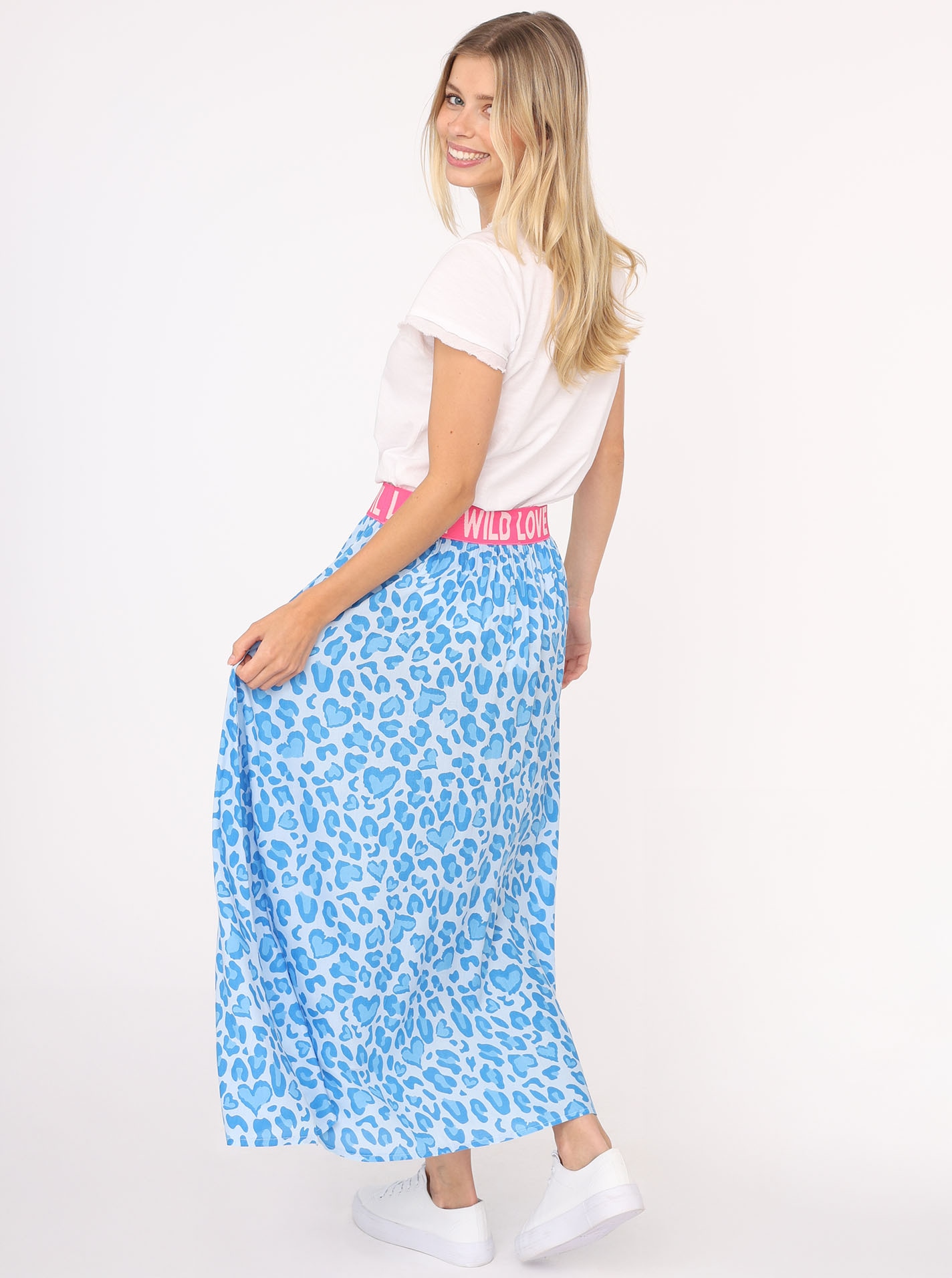 ZWILLINGSHERZ Maxirock »"Leo Herzen"« Animal-Muster, knöchellang, Gummizug, leicht Blau L/XL L/XL Damenrock von Zwillingsherz