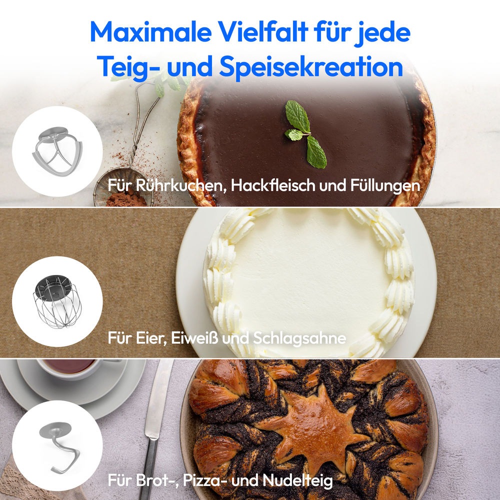 Medion® Küchenmaschine »MD 12600, 8 Geschwindigkeitsstufen, Impulsfunktion, DC-Motor, 4,6 L«, Mit umfangreichem Zubehör-Set, Fleischwolf-Aufsatz, Gemüsereibe