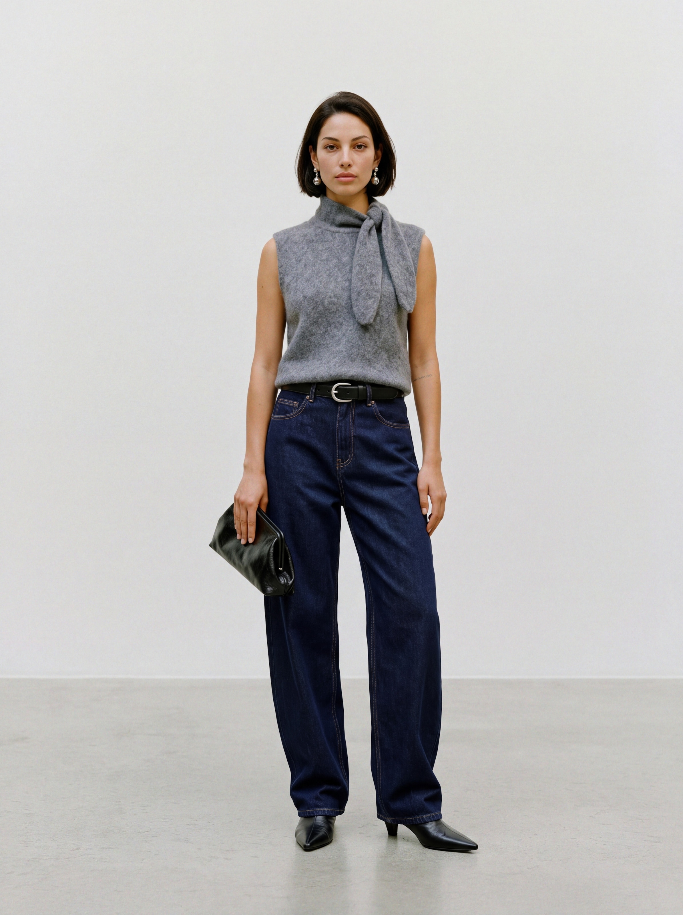 TOPSHOP Strickpullover »TSCASSI KNITTED TIE NECK TOP KNT NOOS« Materialmix, normal geschnitten