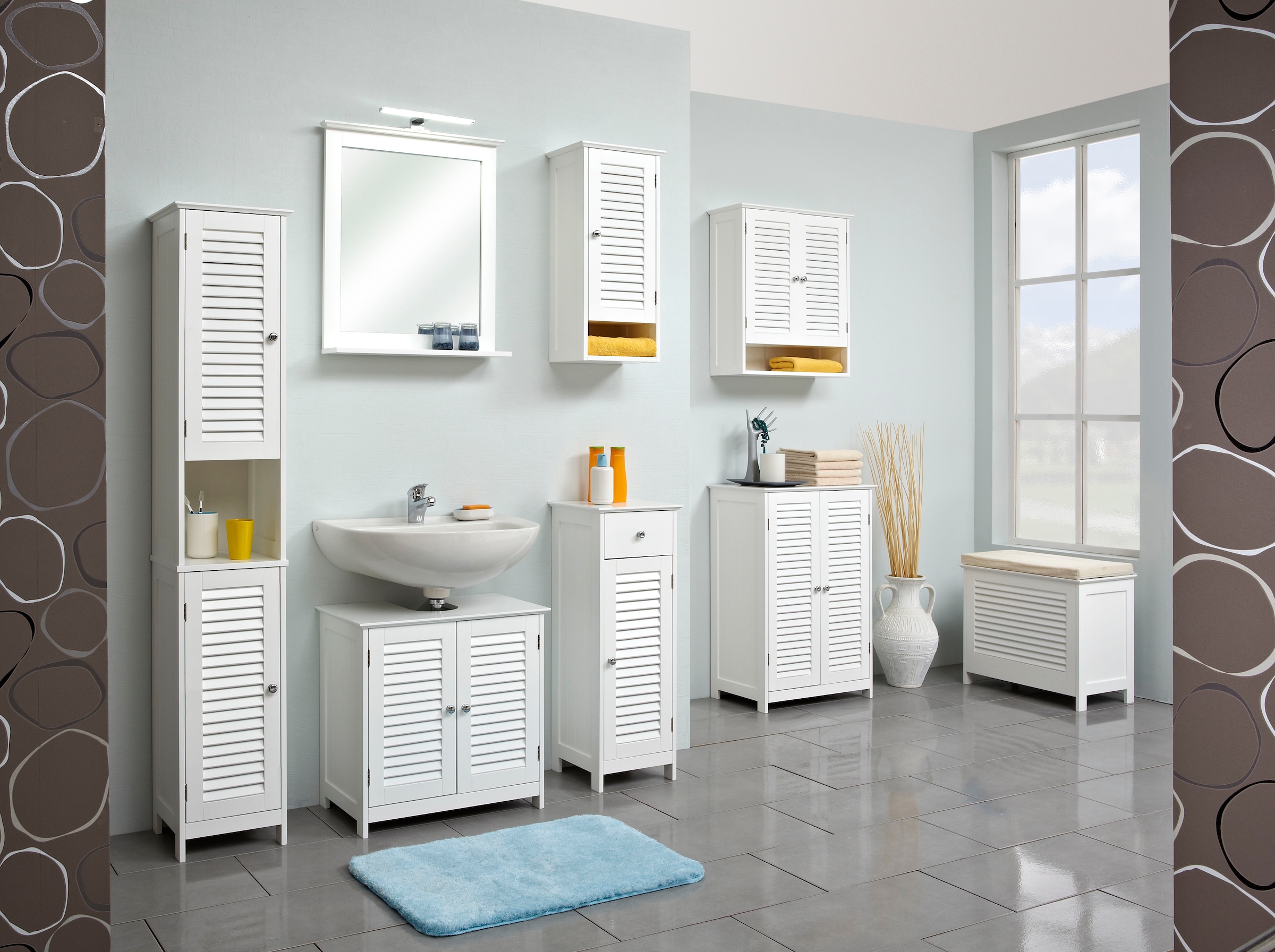Saphir Badmöbel-Set »Quickset 928 4-teilig, Waschbeckenunterschrank mit LED-Spiegel«, (5 St.), Unterschrank, Hängeschrank, 4 Türen, 1 Schublade, Weiß Glanz