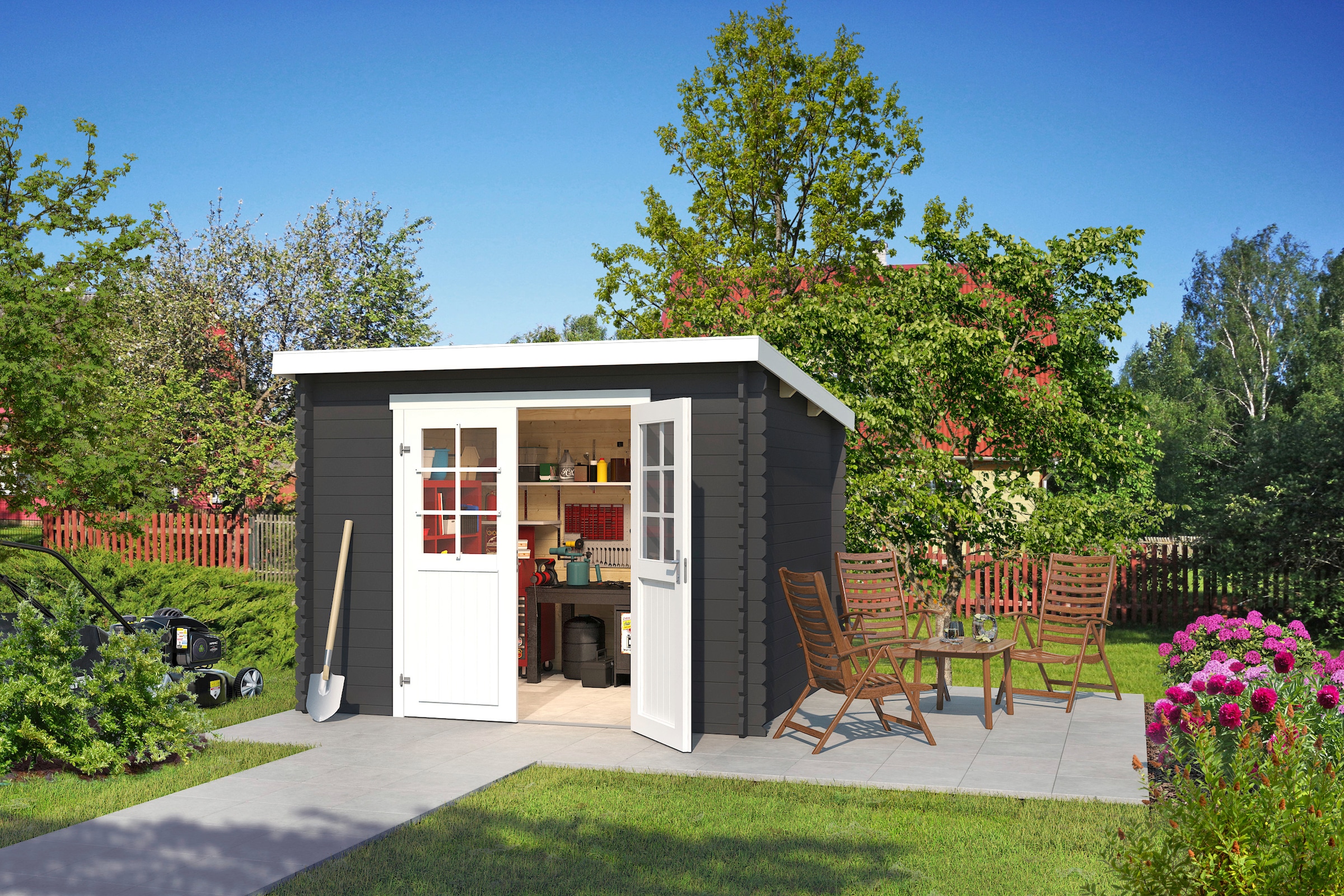 LASITA MAJA Gartenhaus »San Jose 230«, Blochbohlenhaus 28mm, Fundamentmass 2750x2300, Carbongrau