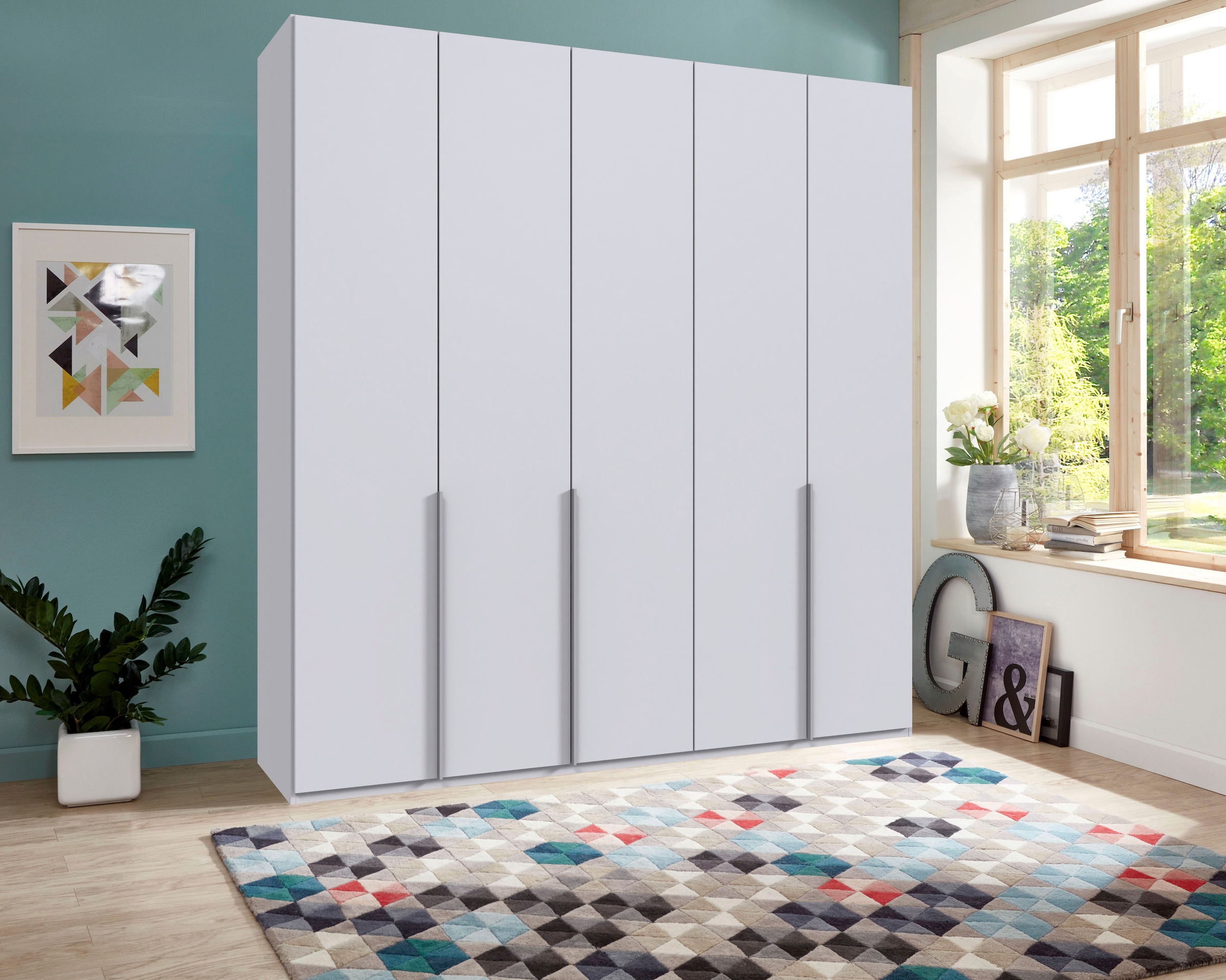 Wimex Kleiderschrank »Mugano,in 8 Breiten,3 Höhen,2 Tiefen, viele Farben, Made in Germany«, (in Basic oder Premium Ausstattung mit 2 weiteren Einlegeböden), mit langen Griffstangen aus Metall, wahlweise mit oder ohne Spiegel