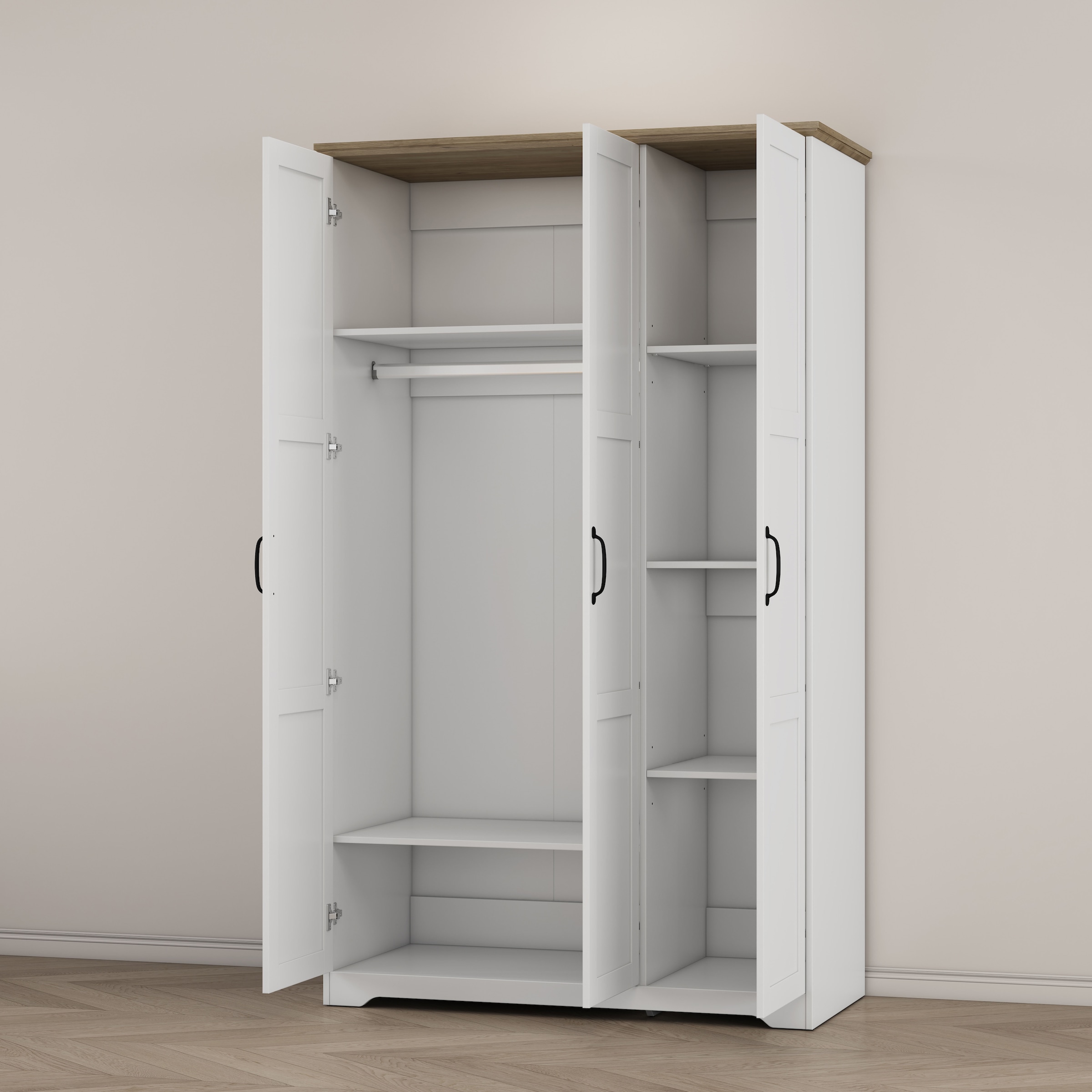 OTTO home Kleiderschrank »Emmilia Schrank Schlafzimmerschrank im Landhaus Design« Mit vielen Einlegeböden und Softclose,  Landhaus Schrank mit  3 Türen Breite 113,4cm, Höhe 2m