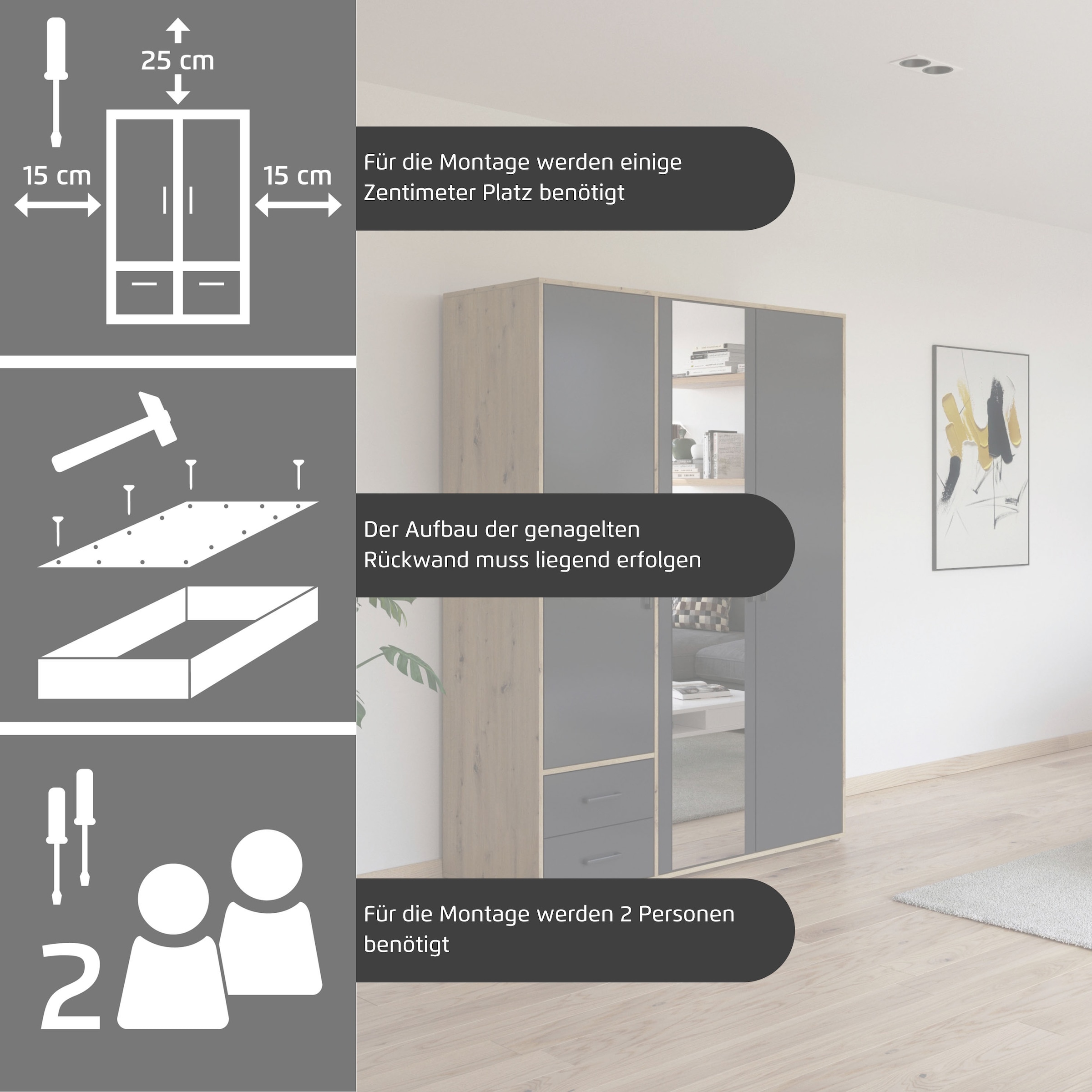 rauch Drehtürenschrank »Kleiderschrank Schrank Garderobe Wäscheschrank VOYAGER« in 3 verschiedenen Ausstattungen BASIC/CLASSIC/PREMIUM,  mit modernen Griffen in Graumetallic und Spiegel