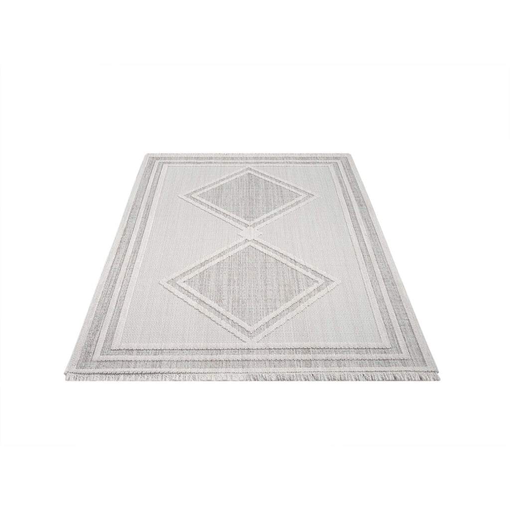 Carpet City Teppich »LINDO 8853«, rechteckig, 11 mm Höhe, Kurzflor, Hochtief-Muster/ 3D-Effekt, Fransen, Boho-Stil, Wohnzimmer