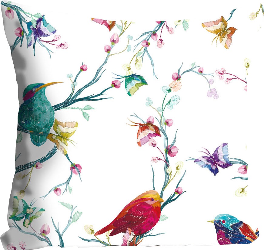 queence Dekokissen »Elsie«, Kissenhülle,Bunte Kolibris,Weiß,Vogel,Fröhlich, günstig online kaufen