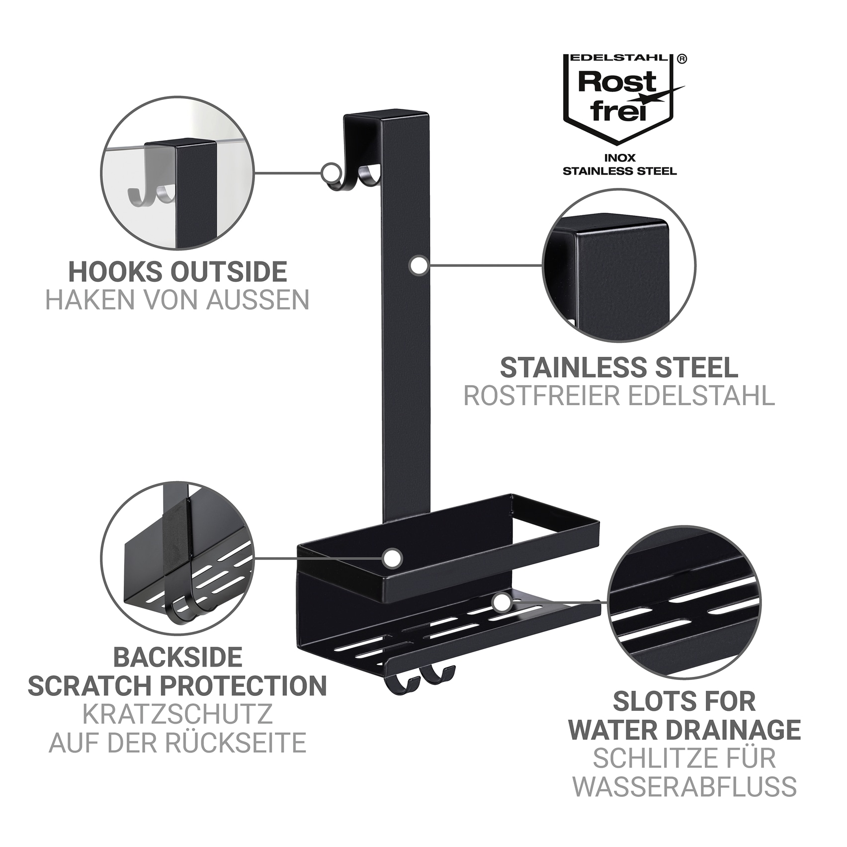 WENKO Duschablage »Bribano Uno« Dusch-Caddy zum Einhängen an Duschkabinen ohne Bohren, Edelstahl