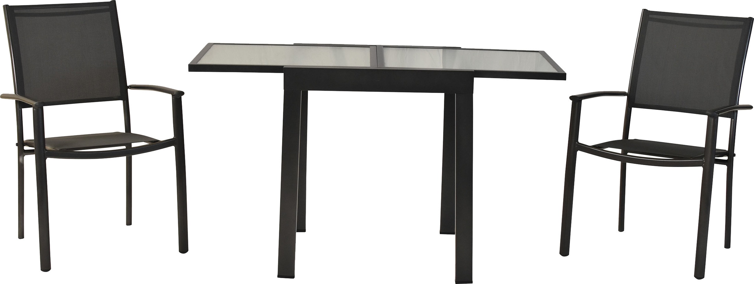 MERXX Balkonset »»Milano««, (Set, 3 tlg.), Sessel stapelbar, matte Glasplatte