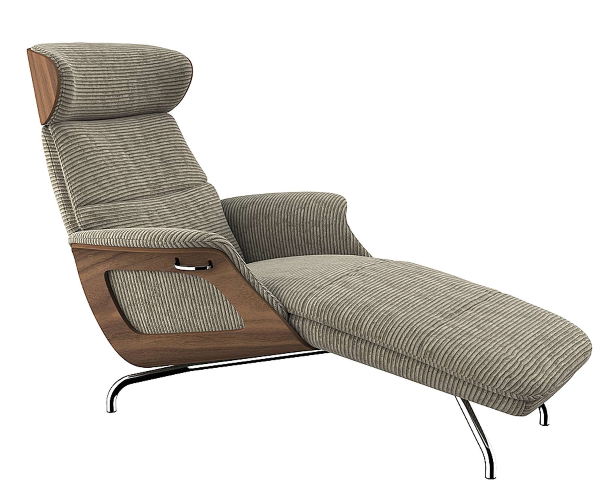 FLEXLUX Loungesessel »Clement Chaislongue, Relaxstuhl, Liegesessel,«, Rücken- & Kopfteilverstellung, Armlehne, Walnuss, Fuß Alu