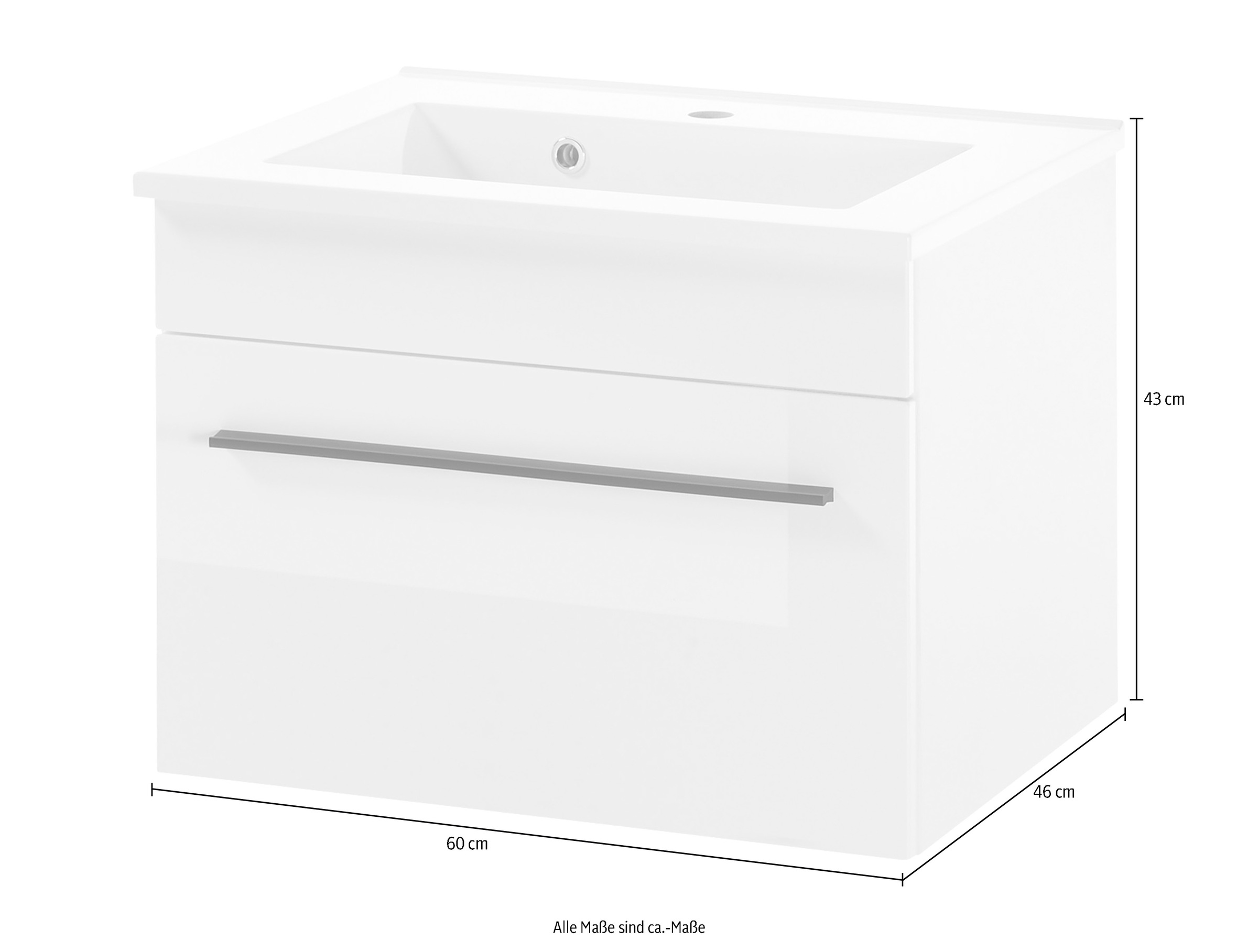 INOSIGN Waschtisch »Cantara, Waschtisch inkl. Waschbecken, modernes Design«, mit schwarzem Griff, ausreichend Stauraum