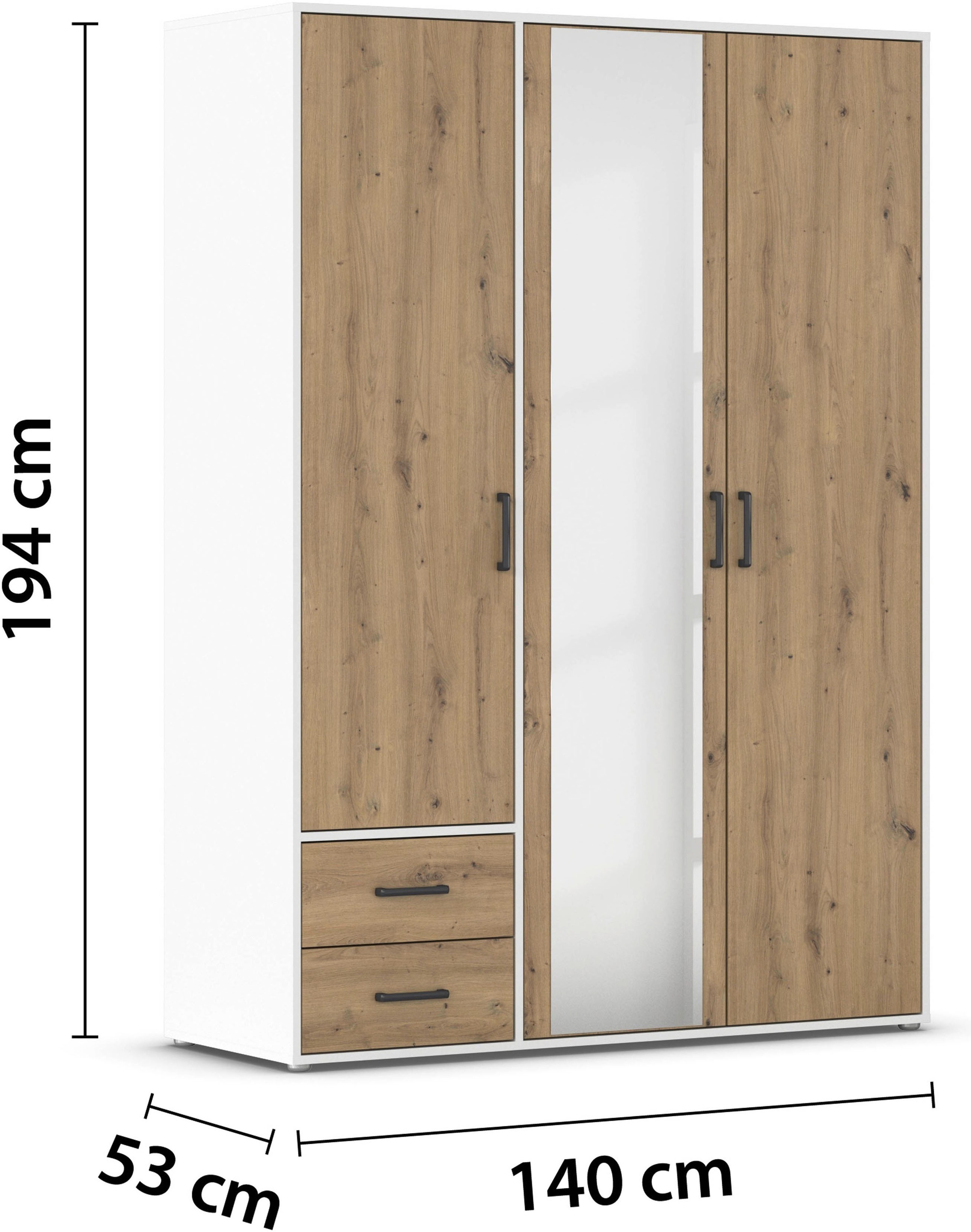 rauch Drehtürenschrank »Kleiderschrank Schrank Garderobe Wäscheschrank VOYAGER«, (in 3 verschiedenen Ausstattungen BASIC/CLASSIC/PREMIUM), mit modernen Griffen in Graumetallic, inkl. Schubkästen und Spiegel