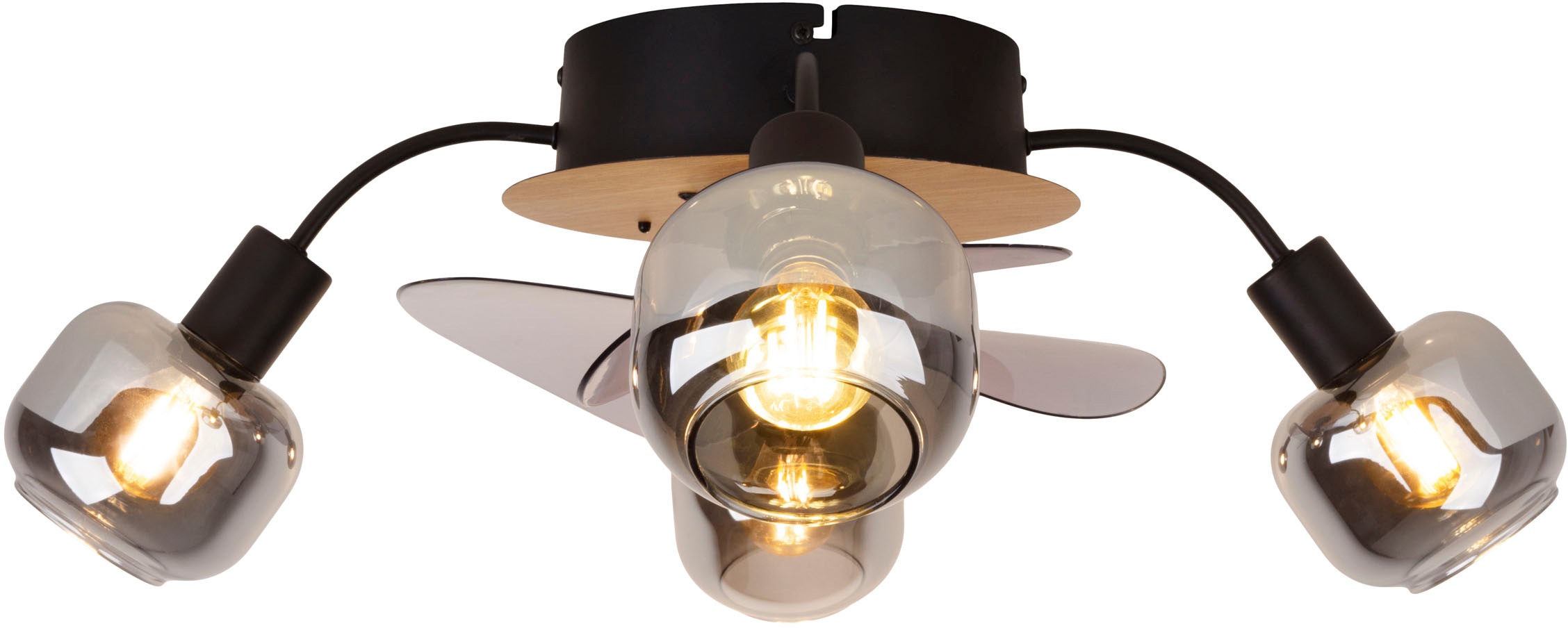 näve Deckenleuchte »Fumoso Deckenventilator«, 4 flammig, Leuchtmittel E14 | ohne Leuchtmittel, Deckenlampe, Ventilator, Fernbedienung, 4flg., E14 exkl., Glasschirme