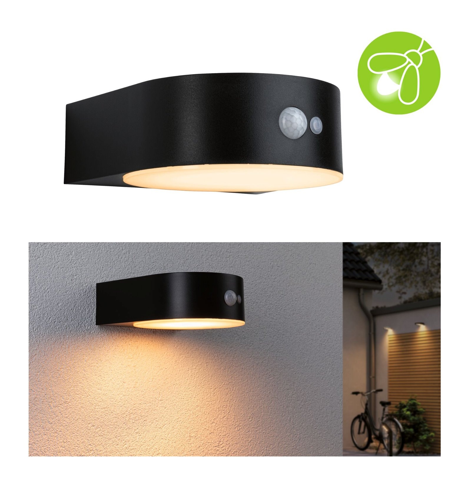 Paulmann LED Außen-Wandleuchte »Solar Eileen IP44 2200K 300lm Schwarz«, 1 flammig, Bewegungsmelder insektenfreundlich