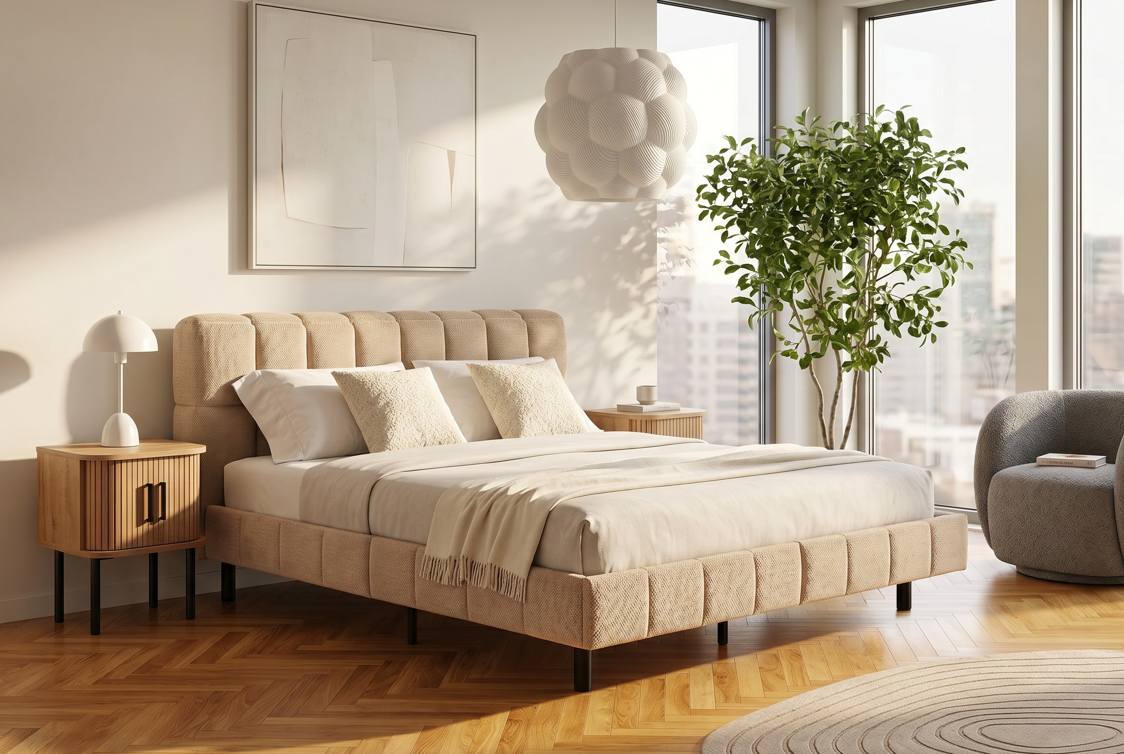 ATLANTIC home collection Polsterbett »Neela in 180cm x 200cm« gepolstertes Kopfteil und Rahmen, Bezug aus hochwertigen Strukturstoff