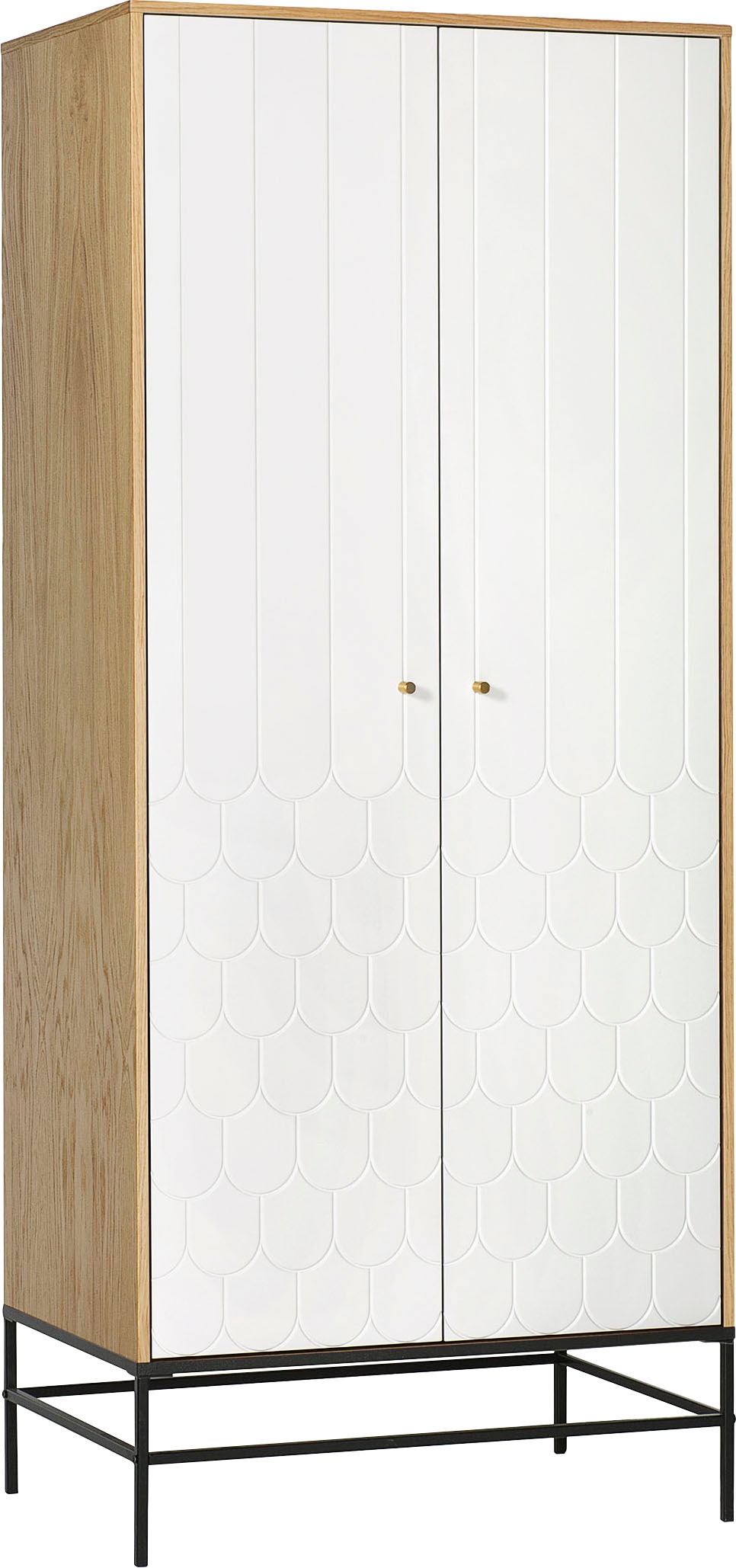 andas Drehtürenschrank, Fräsungen in den Fronten, goldene Griffe