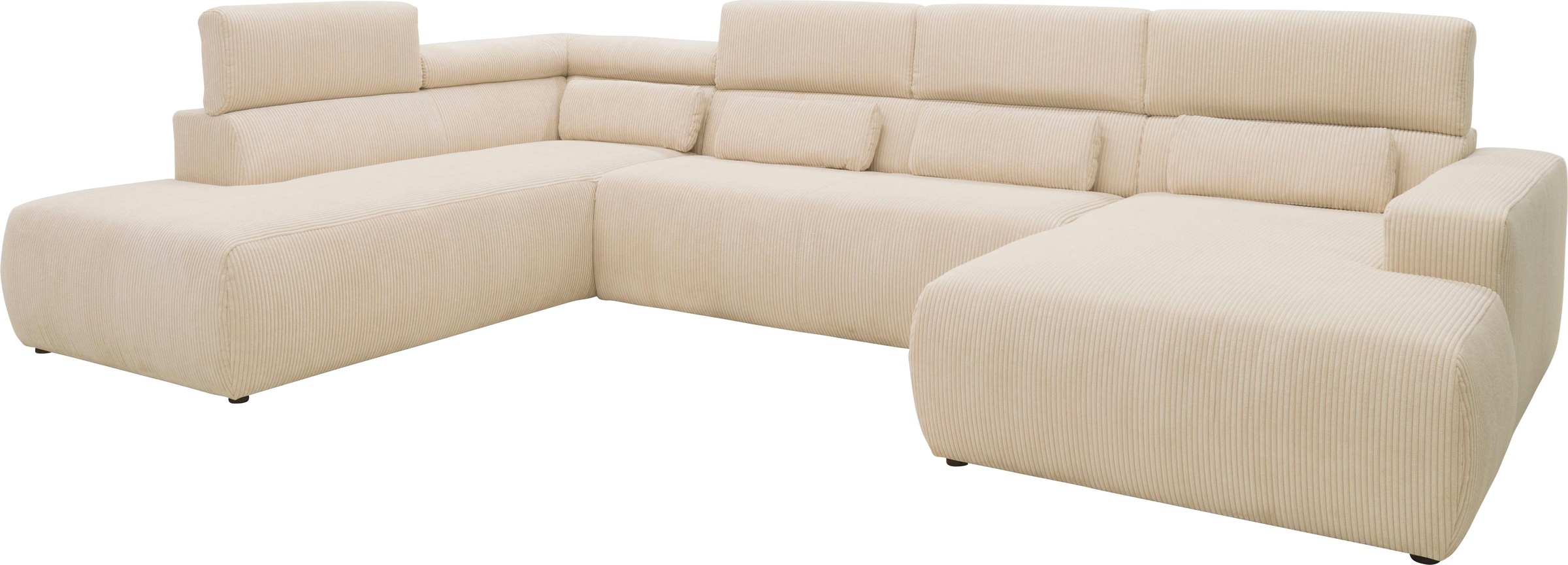 DOMO collection Wohnlandschaft »Brandon viele Bezugsarten, auch in Cord und Leder, incl. Nierenkissen«, mit Kopfteilverstellung, wahlweise Sitztiefenverstellung, U-Form