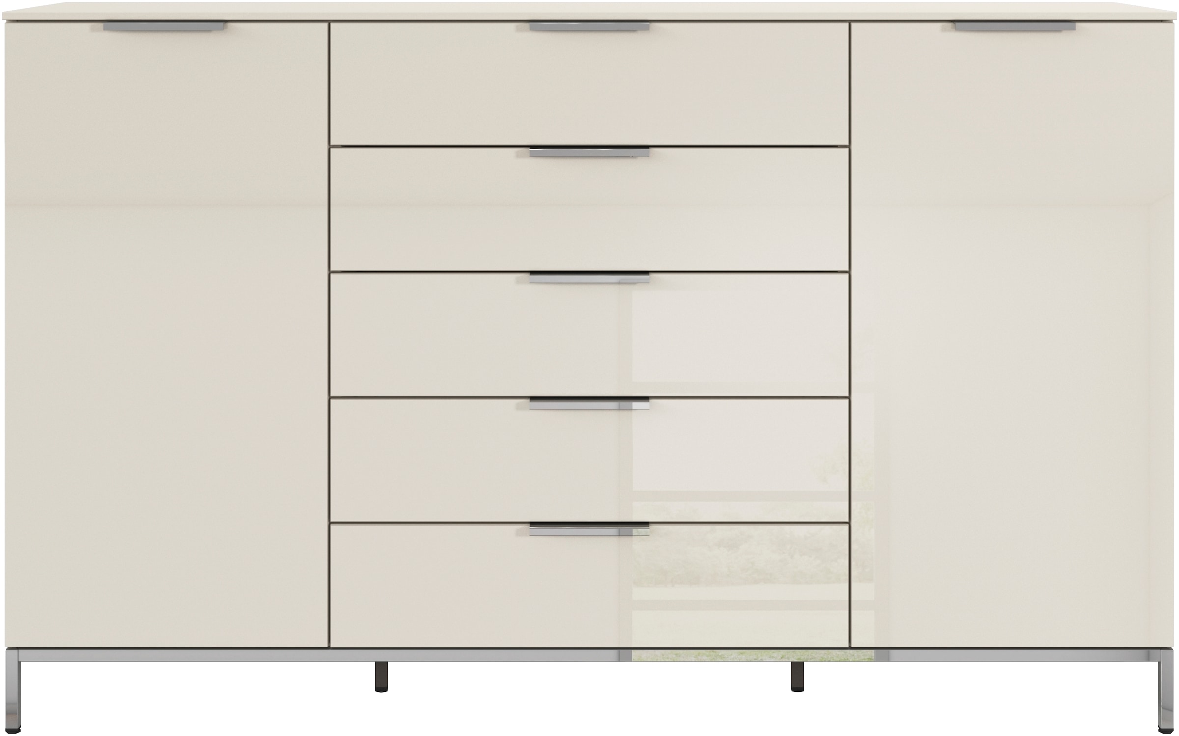 rauch Schubkastenkommode »Kommode Türkommode Sideboard Kombikommode FLIPP mit Glasfront«, (Breite 160/180 cm mit 4 Einlegeböden), 2-trg mit 5 Schubladen und Soft-Close-Funktion, Glasfront, 2 Breiten