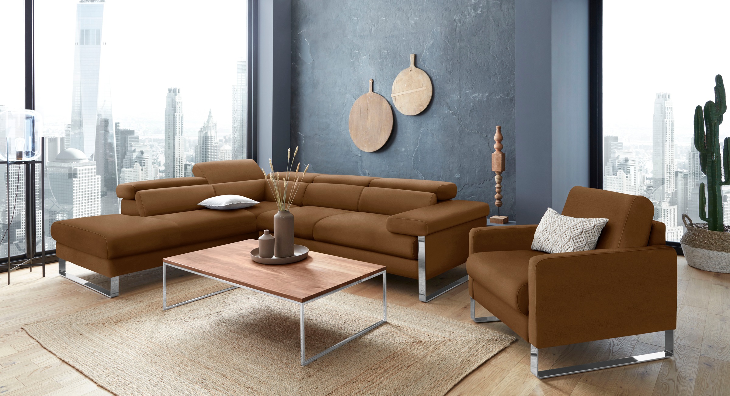 W.SCHILLIG Ecksofa »finn, toller Sitzkomfort, L-Form, hochwertige Verarbeitungsdetails«, German Design Award 2016, Fußgestell Chrom glänzend, Breite 281 cm