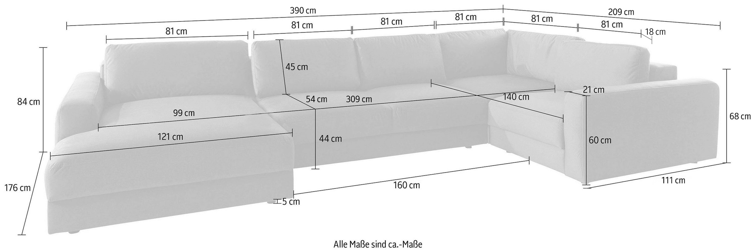 Places of Style Wohnlandschaft »Bloomfield, U-Form«, In verschiedenen Größen bestellbar