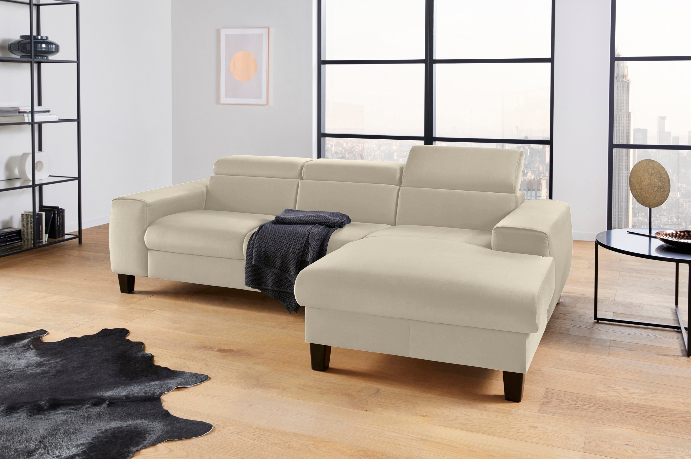 COTTA Polstergarnitur »Morven L-Form«, (Set), Set bestehend aus: Ecksofa mit Kopfteilverstellung & Hocker