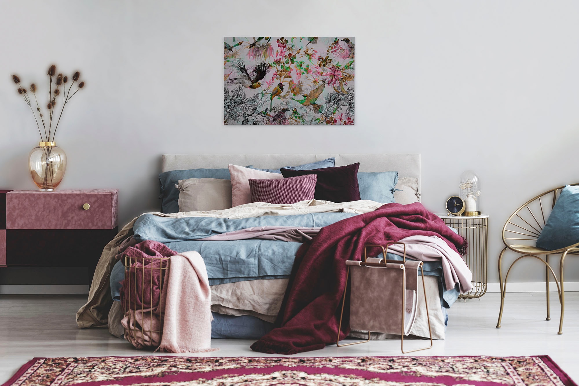 A.S. Création Leinwandbild »funky birds«, Kunst-Vögel-Kinder, (1 St.), Keilrahmen Bild mit Vögel Floral Leinwand-Bild Wohnzimmer modern Wand