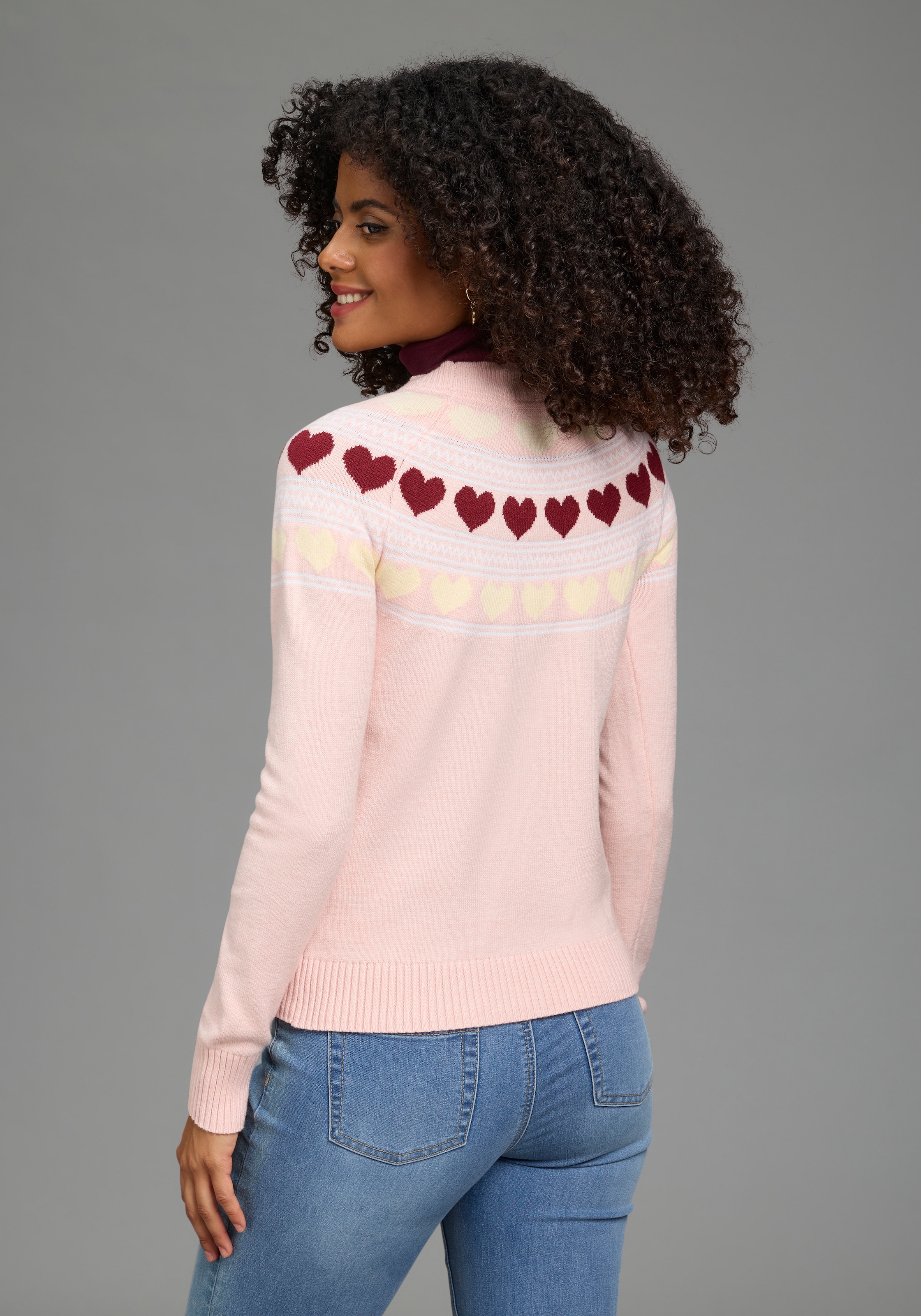 KangaROOS Norwegerpullover mit Rundhalsausschnitt, hüftlange Form, figurumspielende Passform