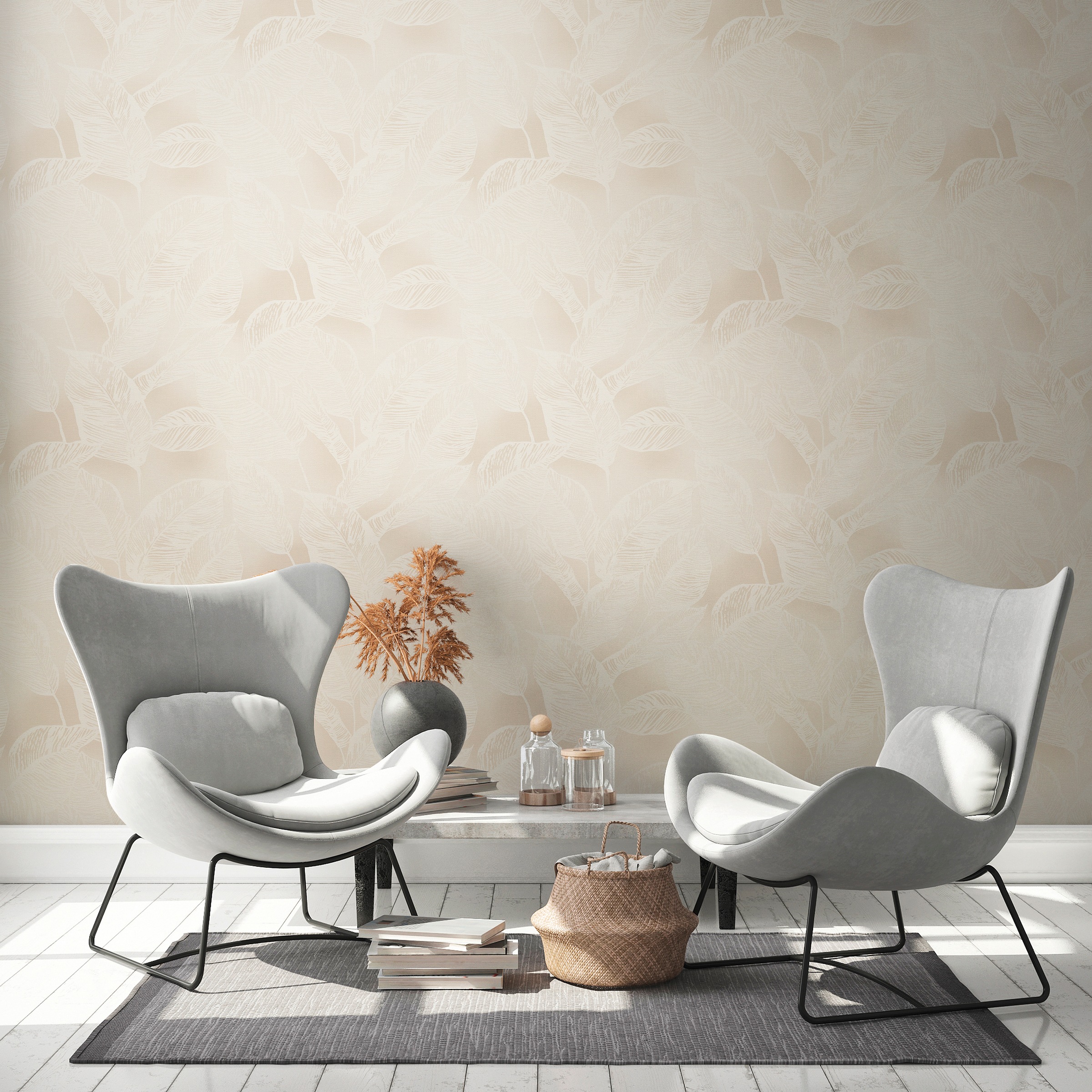 A.S. Création Vliestapete »Natural Living Pflanzen«, matt-gemustert-neutral, Tapete Blätter Vlies Vlies Wand Tapeten Wohnzimmer Schlafzimmer Küche