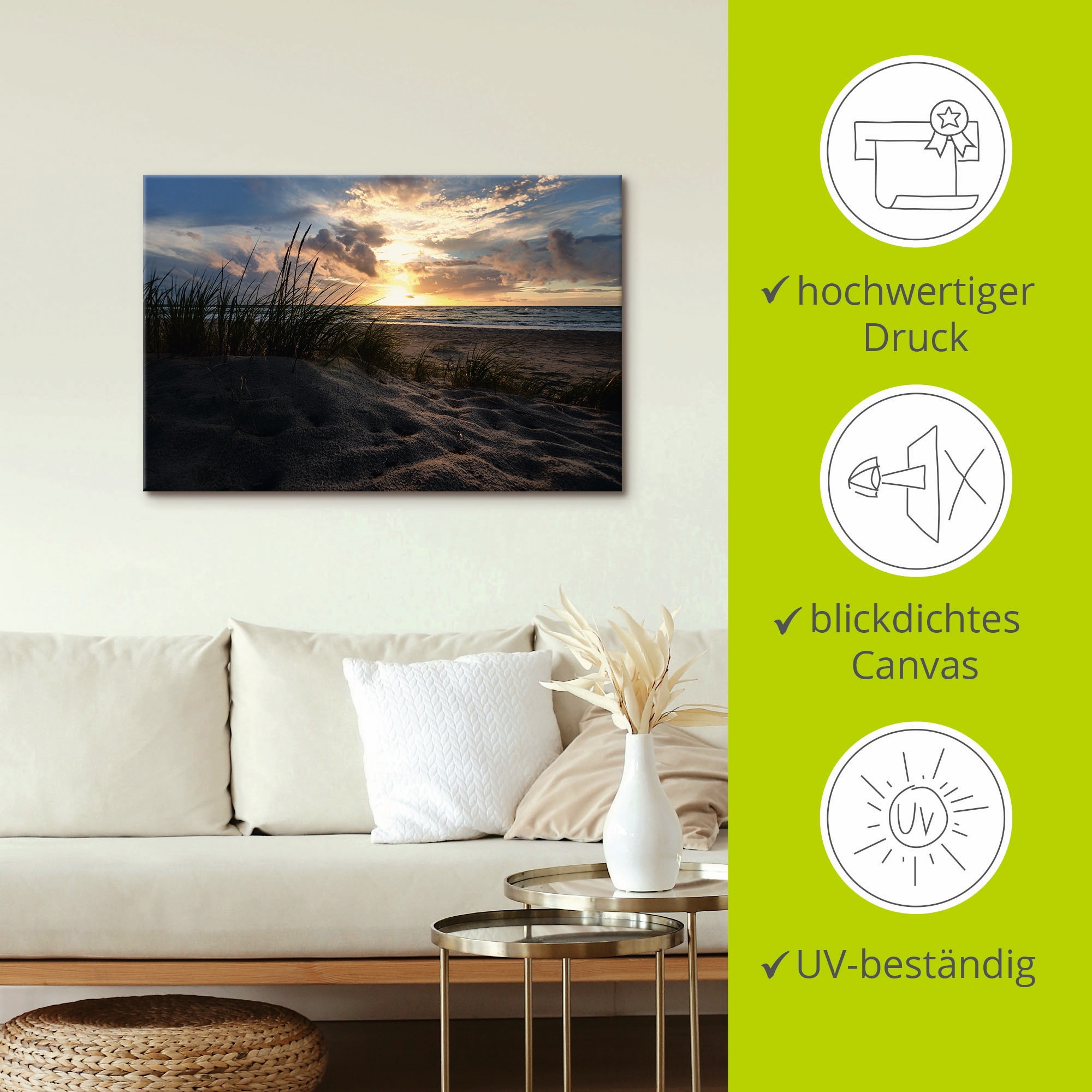 Artland Wandbild »Sonnenuntergang an der Ostsee«, Strand, (1 St.), als Leinwandbild in verschied. Größen