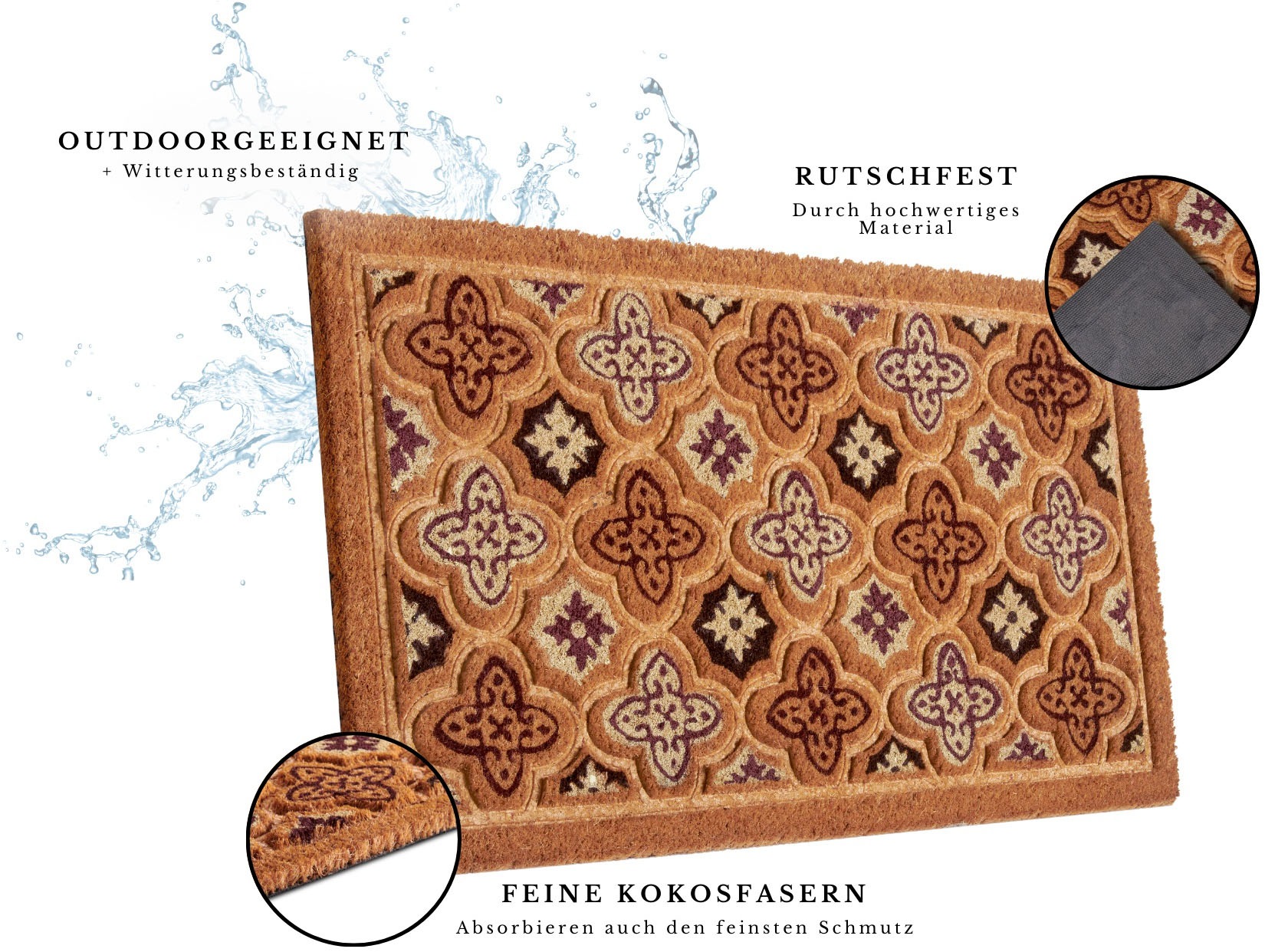 HANSE Home Fußmatte »Mix Mats Kokos Moroccan Tiles, Türmatte«, rechteckig, 15 mm Höhe, Strapazierfähig, pflegeleicht, robust, wetterfest, UV-beständig
