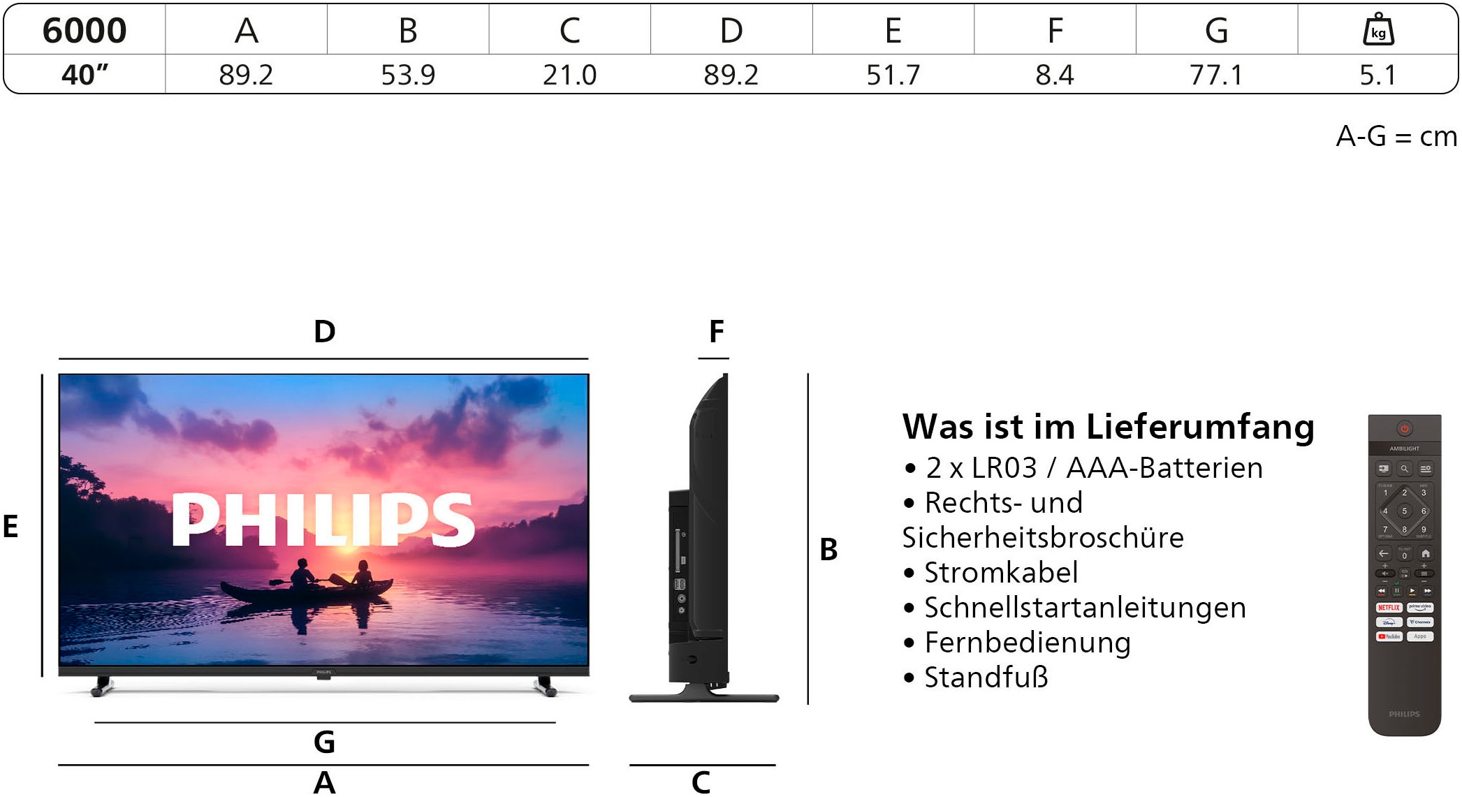 Philips LED-Fernseher »40PFS6000/12«, HD ready, Smart-TV