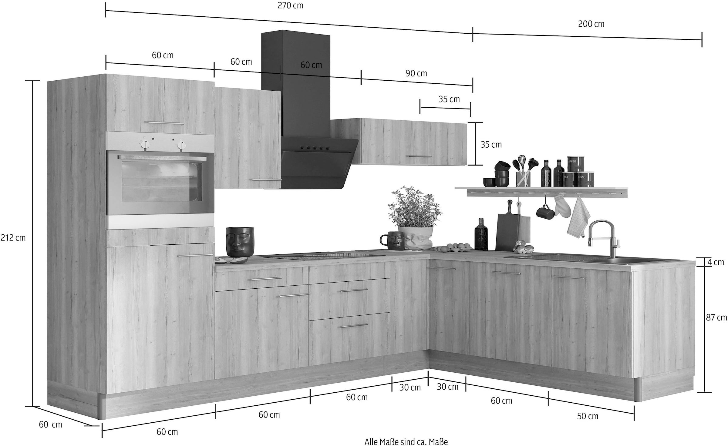 x Küche wahlweise OPTIFIT kaufen cm E-Geräten mit »Klara«, auf Rechnung breit, 200 270