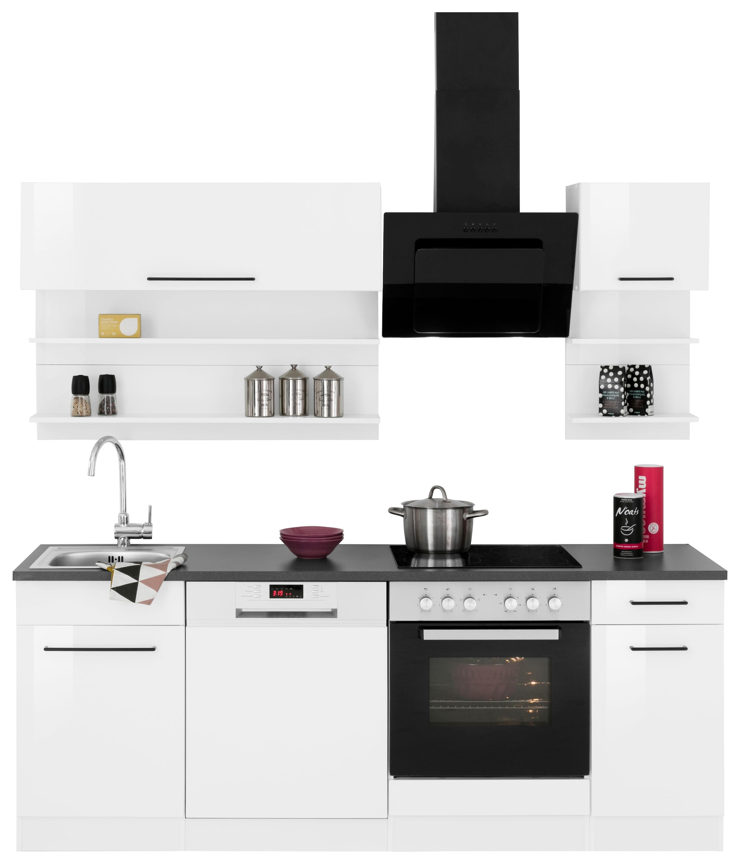 KOCHSTATION Küchenzeile »KS-Tulsa«, mit E-Geräten, Breite 210 cm, schwarze Metallgriffe, MDF Fronten