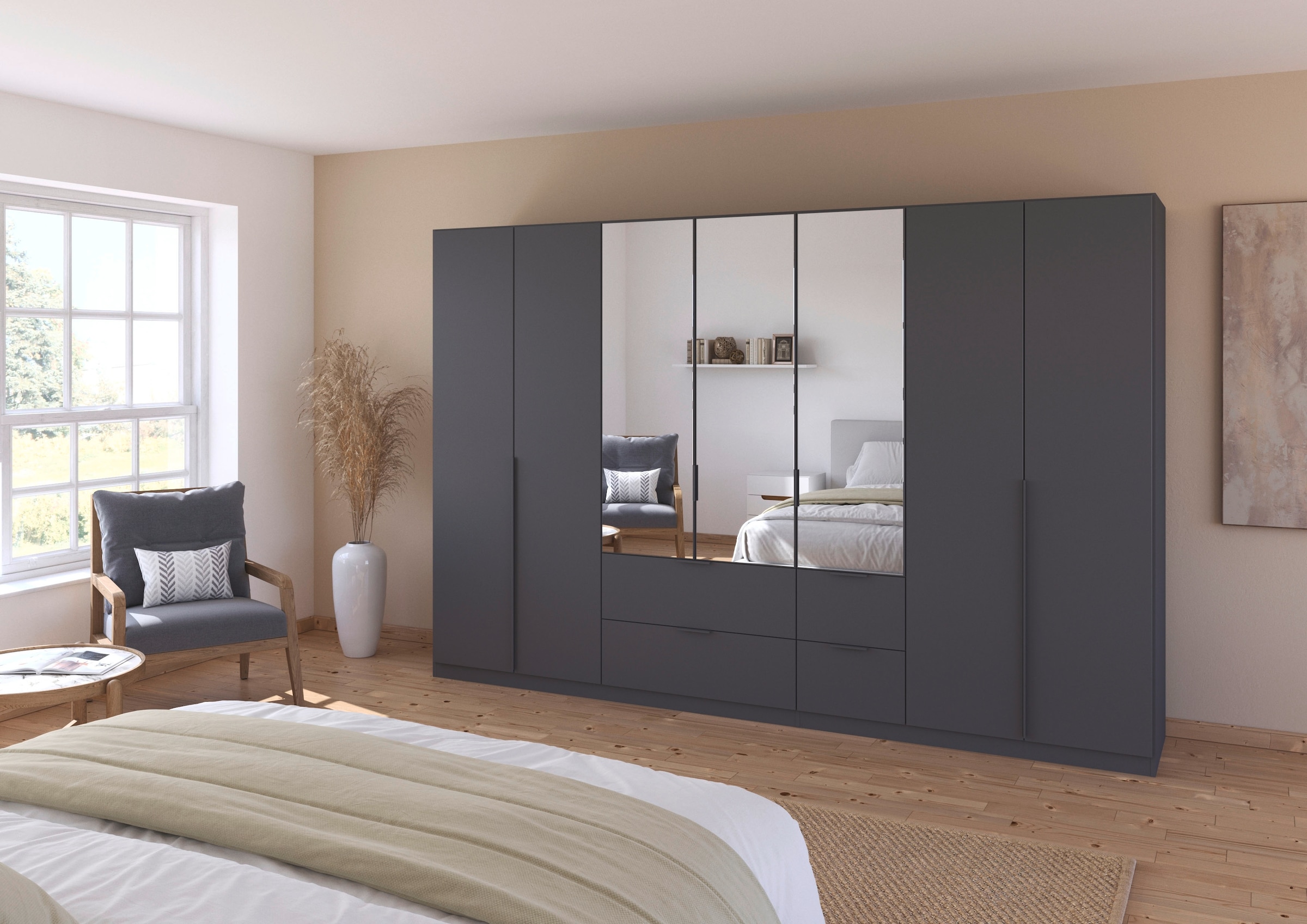 rauch Drehtürenschrank »Kleiderschrank Schrank Garderobe AGORDO mit Dekor- oder Hochglanzfront«, (in zwei Griff-Farben mit Dekor- oder Hochglanzfront), mit Außenschubkästen, in 6 Breiten und 2 Höhen MADE IN GERMANY
