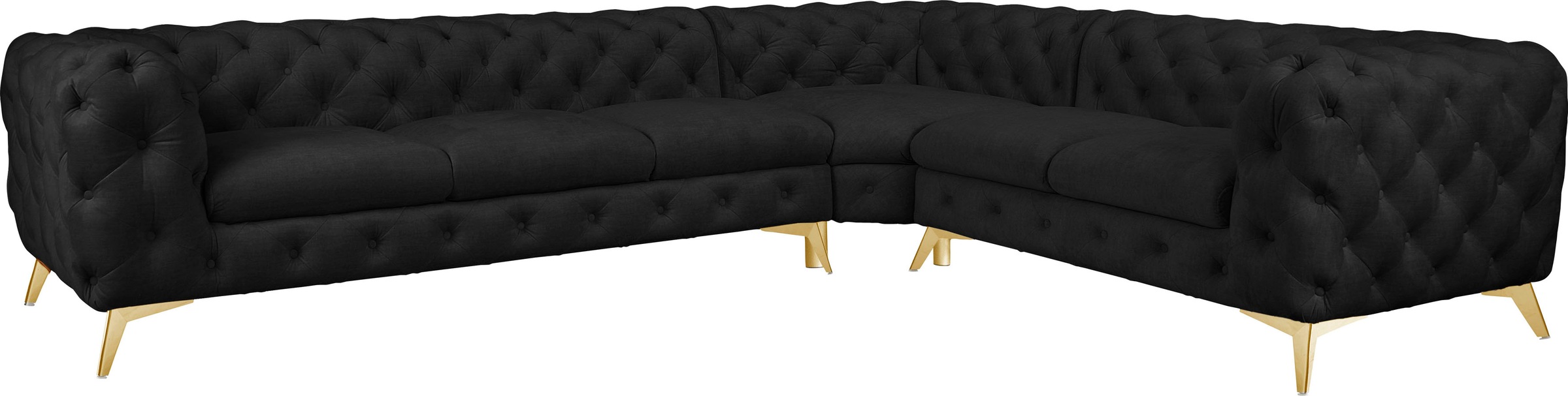 Leonique Chesterfield-Sofa »Ecksofa GLYNIS L-Form mit Wellenunterfederung, Maße B/T/H 323/264/75cm«, aufwändige Knopfheftung, moderne Chesterfield Optik, Fußfarbe wählbar