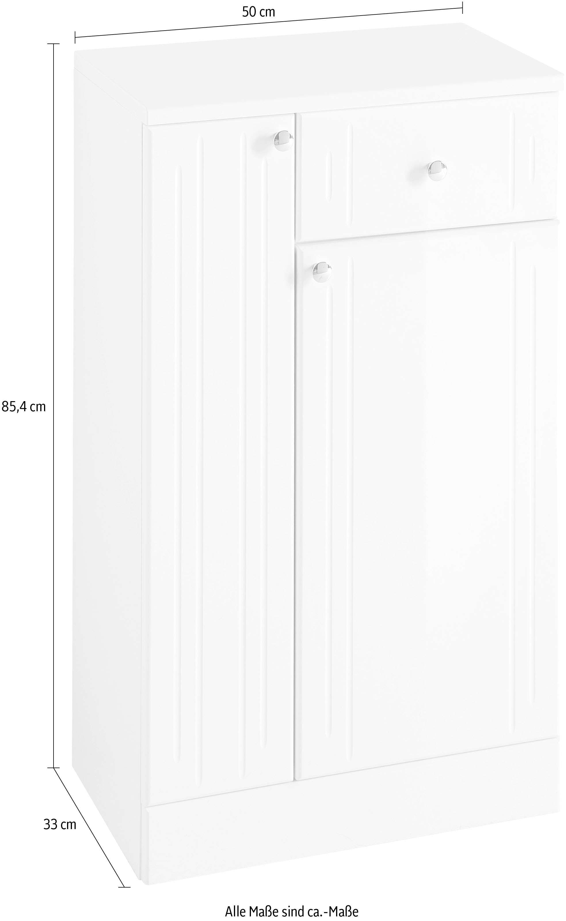 Saphir Unterschrank »Quickset 955 Badschrank mit 2 Türen, 1 Schublade, 50 cm breit« Badezimmer-Unterschrank in Weiß Hochglanz, Griffe Chrom Glanz