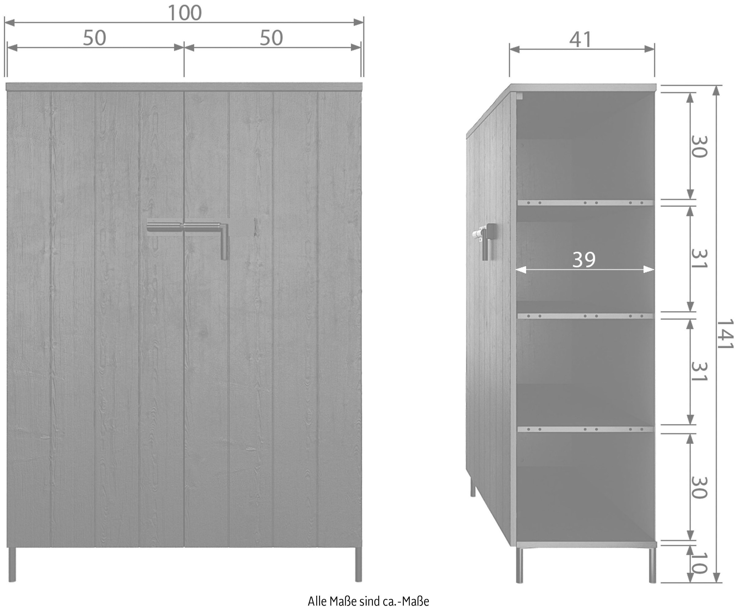 WOOOD Highboard »Bruut Midischrank, Hochkommode«, aus massive Kiefer, H 141 cm x B 100 cm