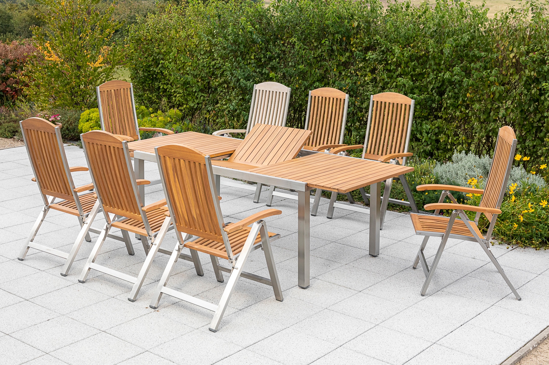 MERXX Garten-Essgruppe »Keros«, (9 tlg.), 8 Klappsessel mit ausziehbarem Tisch