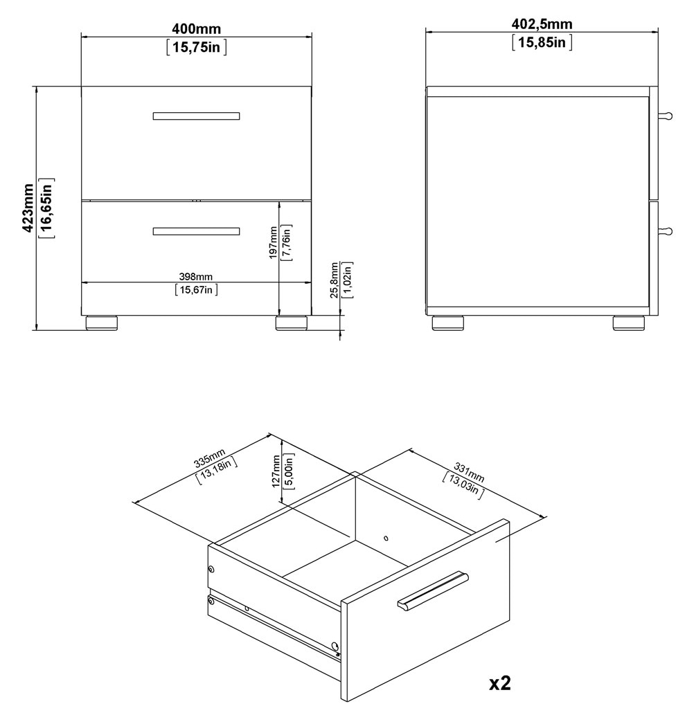 INOSIGN Nachtkommode »Pepe, Nachttisch, Nachtschrank, Beistelltisch,« mit 2 Schubläden, Breite 40, Höhe 42 cm