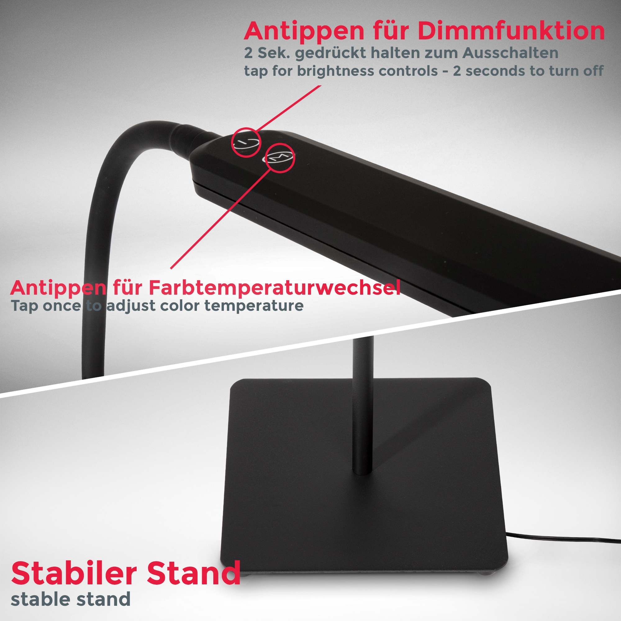 B.K.Licht LED Stehlampe mit Dimmfunktion, inkl. 1 x LED-Platine 6,5 Watt, 600lm, dimmbar 3.000K / 4.000K / 6.500K via Touchschalter