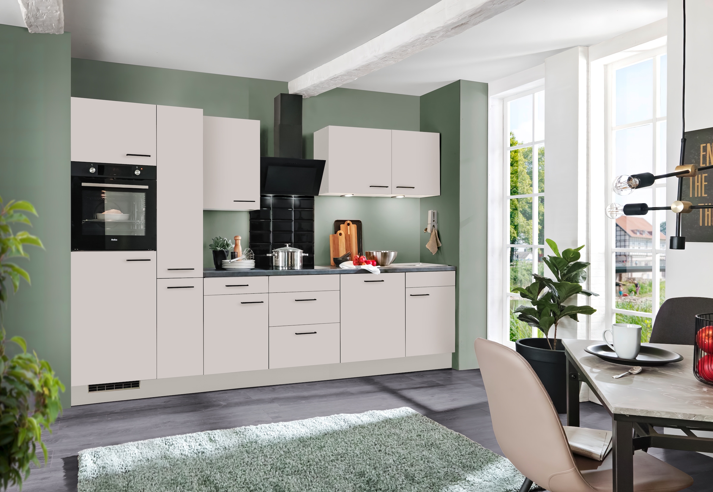 wiho Küchen Küche »Nisos«, Soft-Close, 310 cm, Backofen matt schwarz, Teleskopauszug