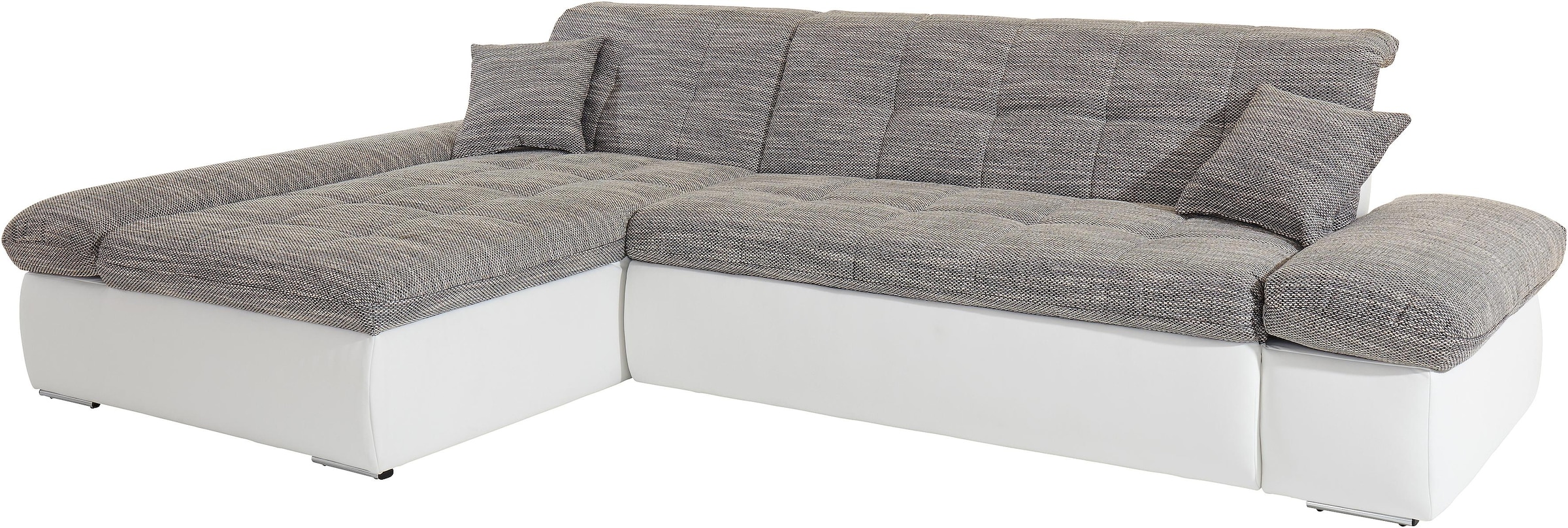 DOMO collection Ecksofa »Moric, L-Form, XXL-Sofa - Breite 300cm«, wahlweise mit Bettfunktion und Armteilverstellung, weiß-grau