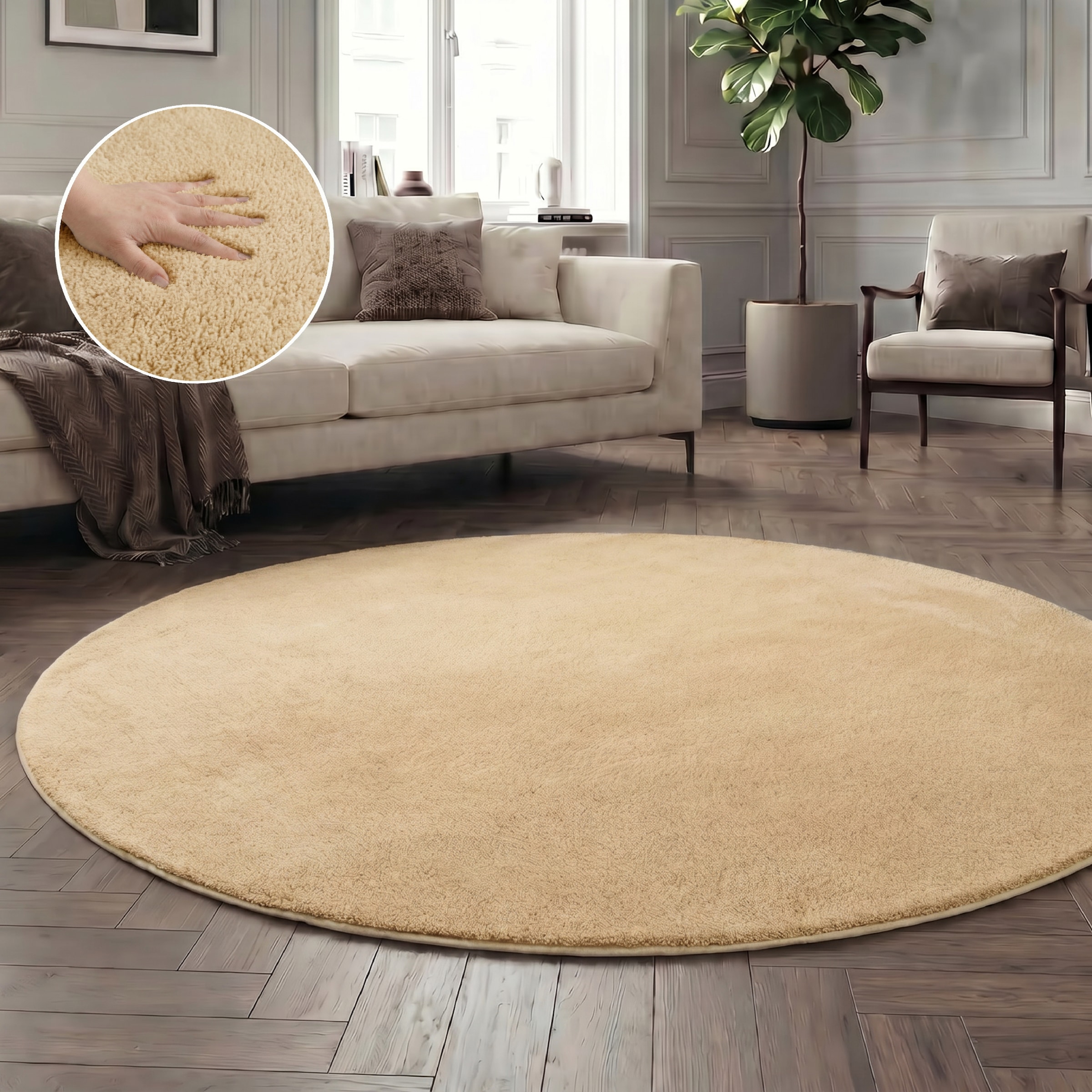 OTTO home Teppich »Cali« rund 16 mm Höhe Uni-Farben, kuschelig, & weich, waschbar, Wohnzimmer, Schlafzimmer