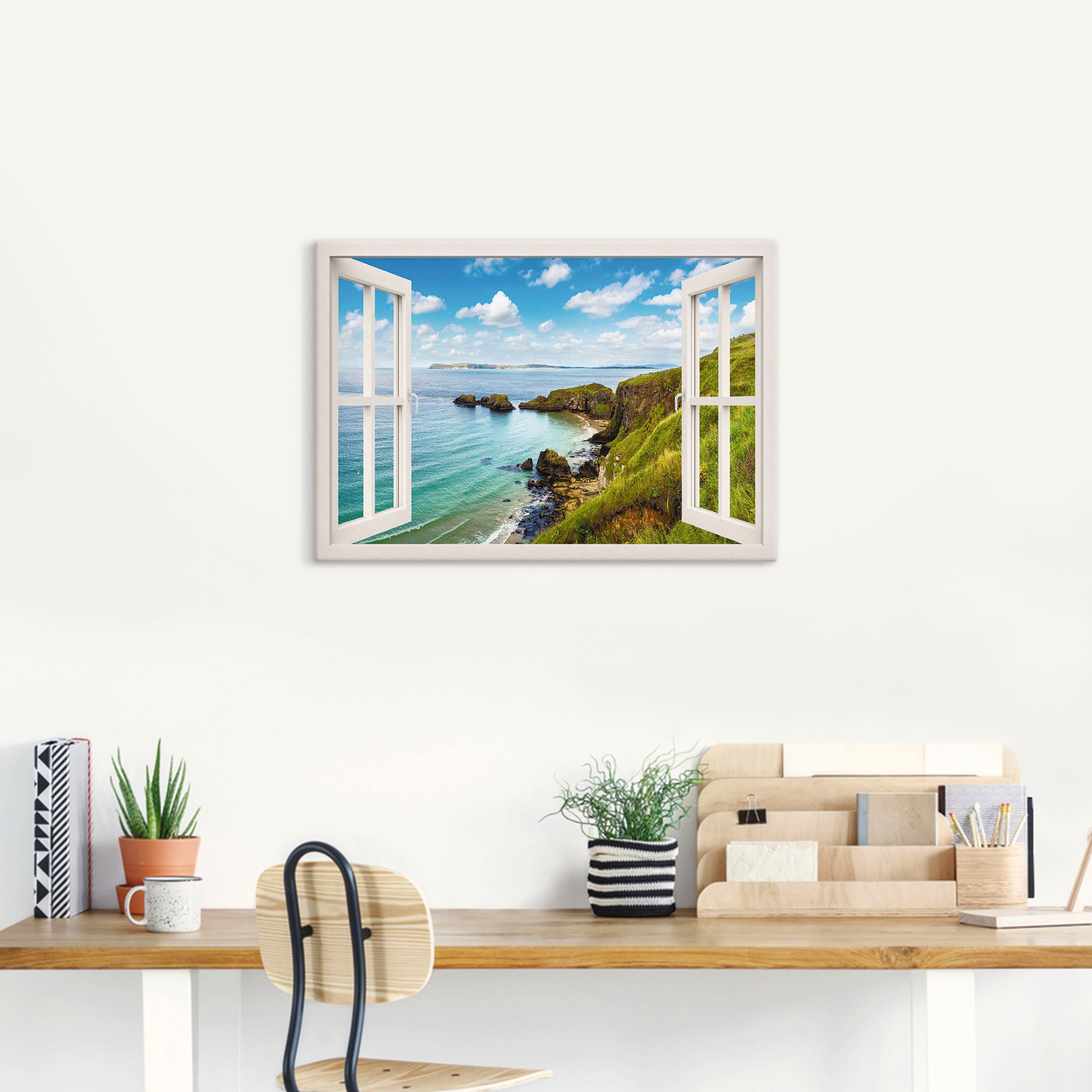 Artland Wandbild »Küstenweg in Nordirland durchs Fenster«, Meer Bilder, (1 St.), als Leinwandbild, Wandaufkleber oder Poster in versch. Größen