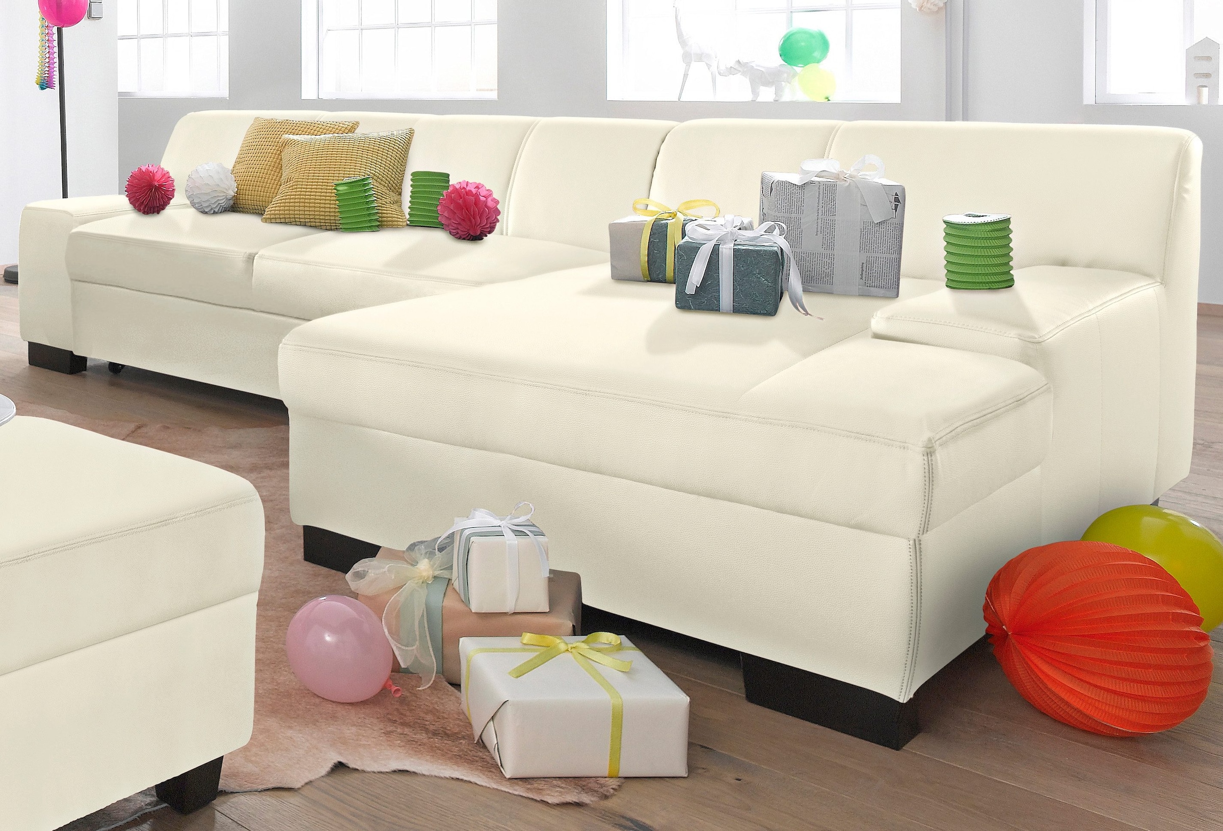 DOMO collection Ecksofa »Norma, elegant und modern, mit flachen Armlehnen, günstig online kaufen